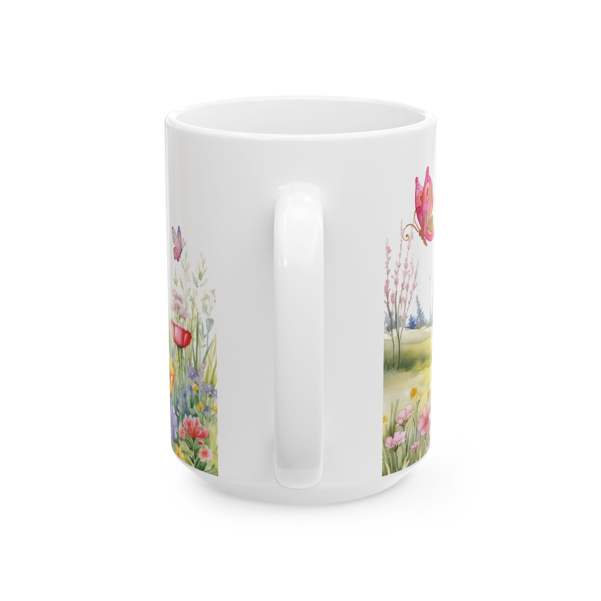 Wildflowers & Butterflies Mug - 11oz & 15oz | Floral Coffee Cup for Tea, Hot Chocolate | Nature-Inspired Gift for Butterfly & Flower Lovers