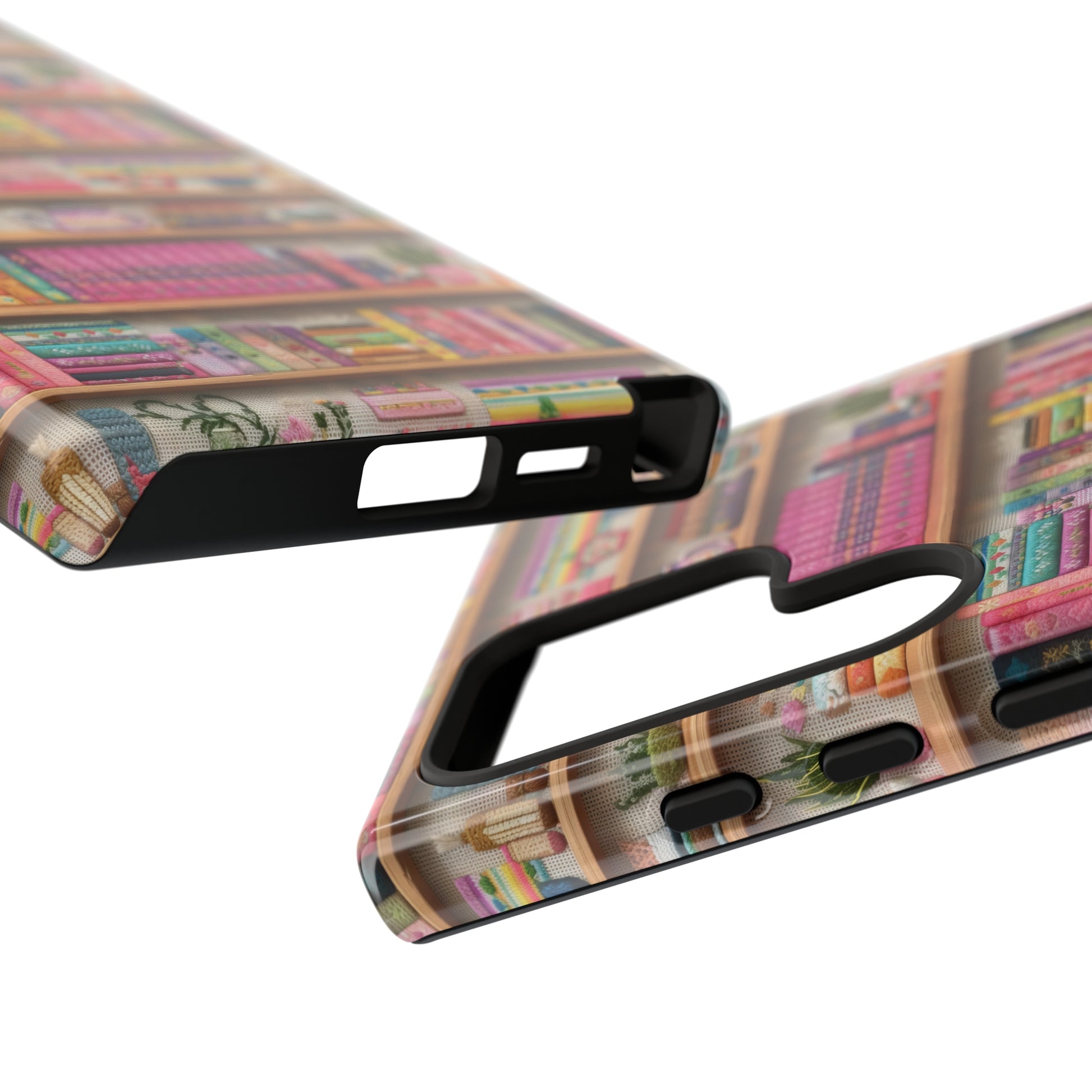 Phone Case 3D Illusion Books & Shelf Embroidery Design with Vibrant Colors Gift for Her Phone 15, Samsung iPhone Samsung Gift for Her Case iPhone 15, Samsung iPhone Samsung Accessory Gift for Her.