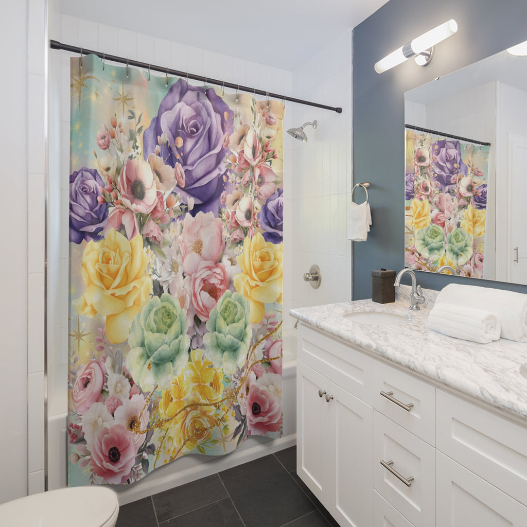 Pastel Refresh Your Bathroom – Luxury Floral Shower Curtain, Vibrant Botanical Print for a Spa-Like Home Retreat New House Gift