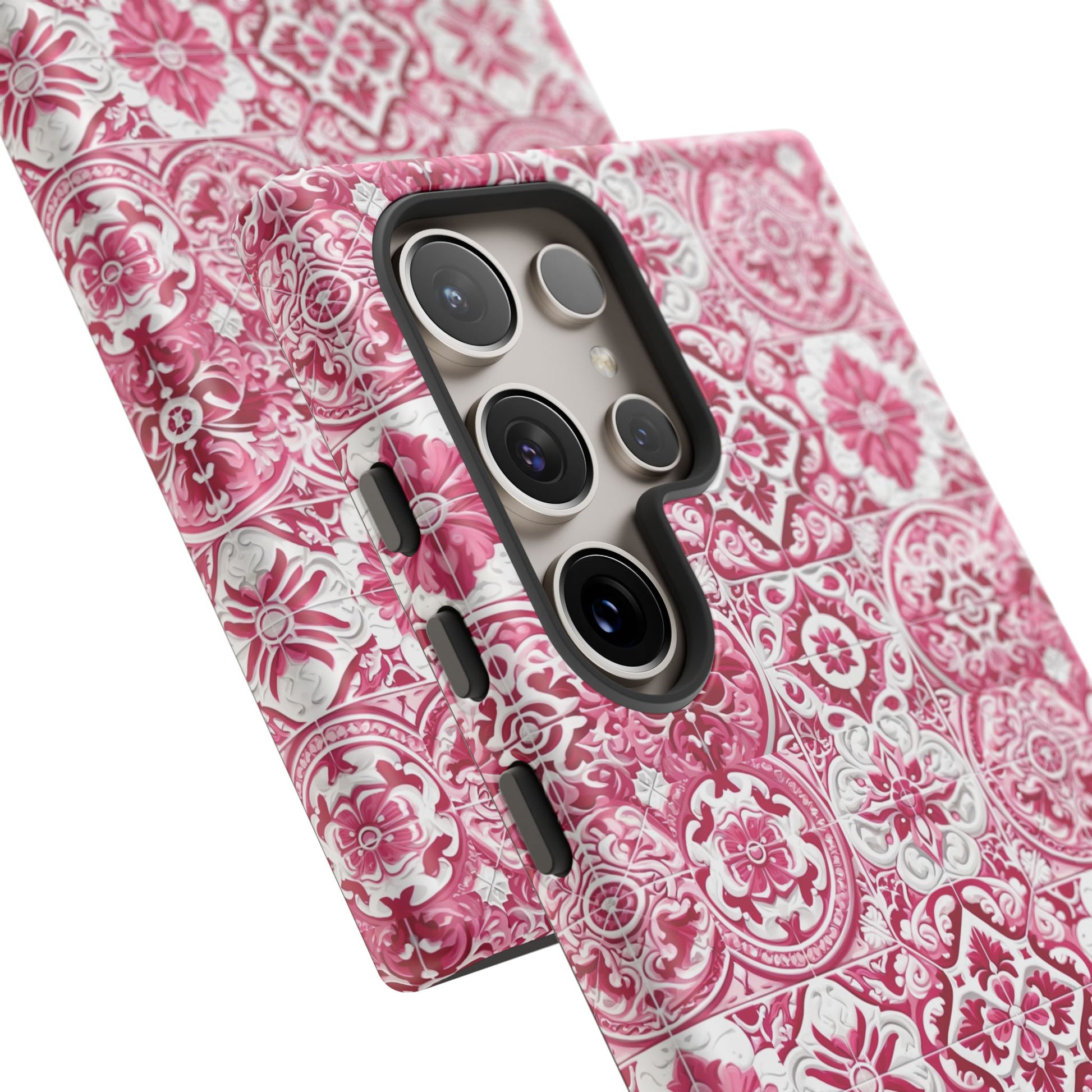 Pink and White Mediterranean Tile Design Phone Case - Stylish, Protective Cover for All Models Gift for Mom Accessory Gift for Her