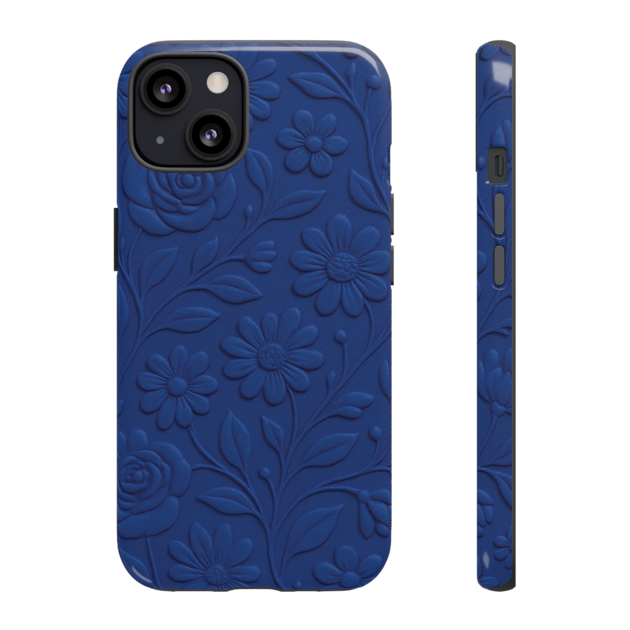 3D Illusion Floral Cobalt Blue Phone Case Elegant Raised Flower Design, Seamless Textured Look, Durable & Stylish Protection for iPhone and Android Models Fits iPhone & Samsung Models