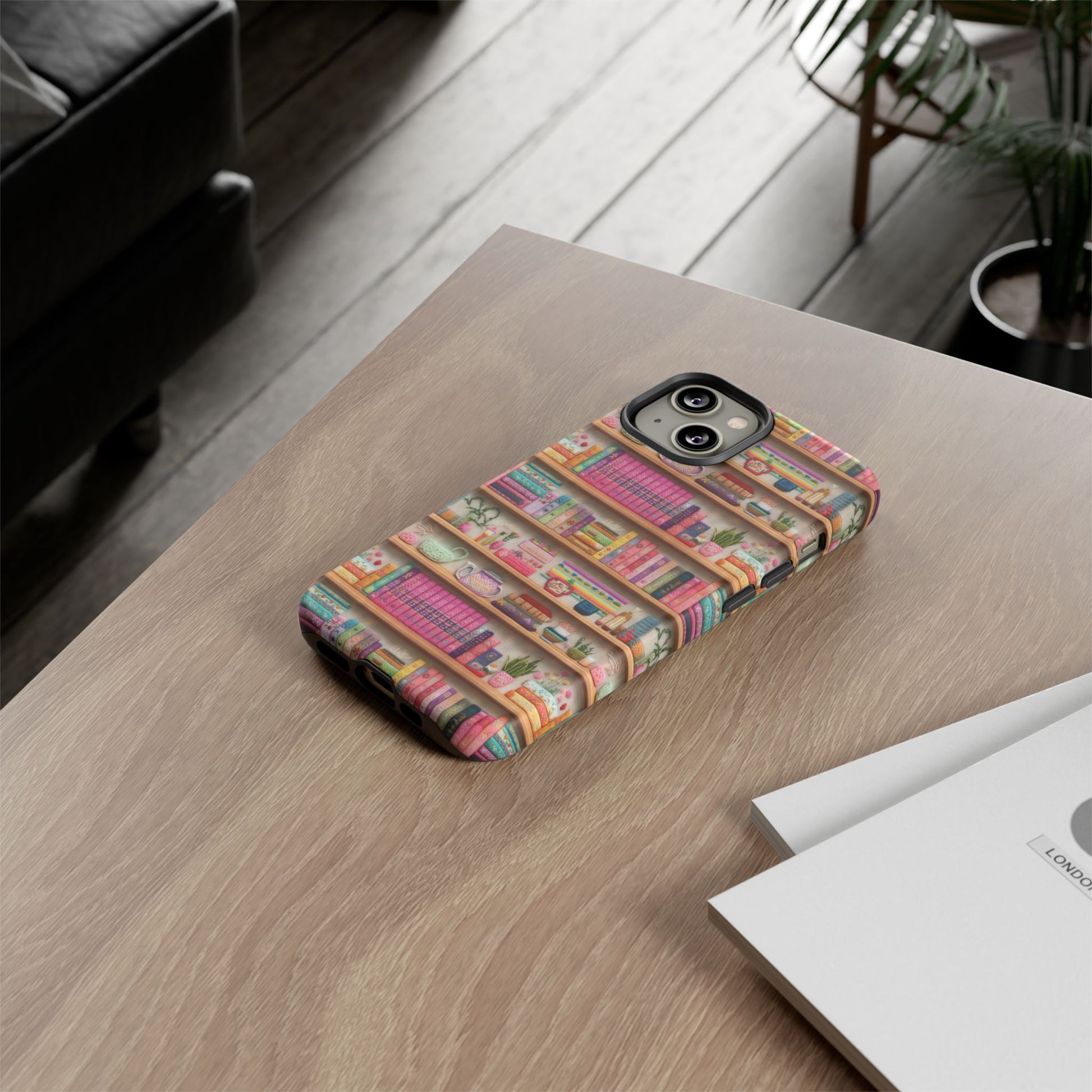 Whimsical 3D Embroidery Illusion Books on Pastel Shelves Phone Case for iPhone, Samsung & Pixel: Unique Accessory for Literary Enthusiasts Gift for Her Perfect for Floral Lover