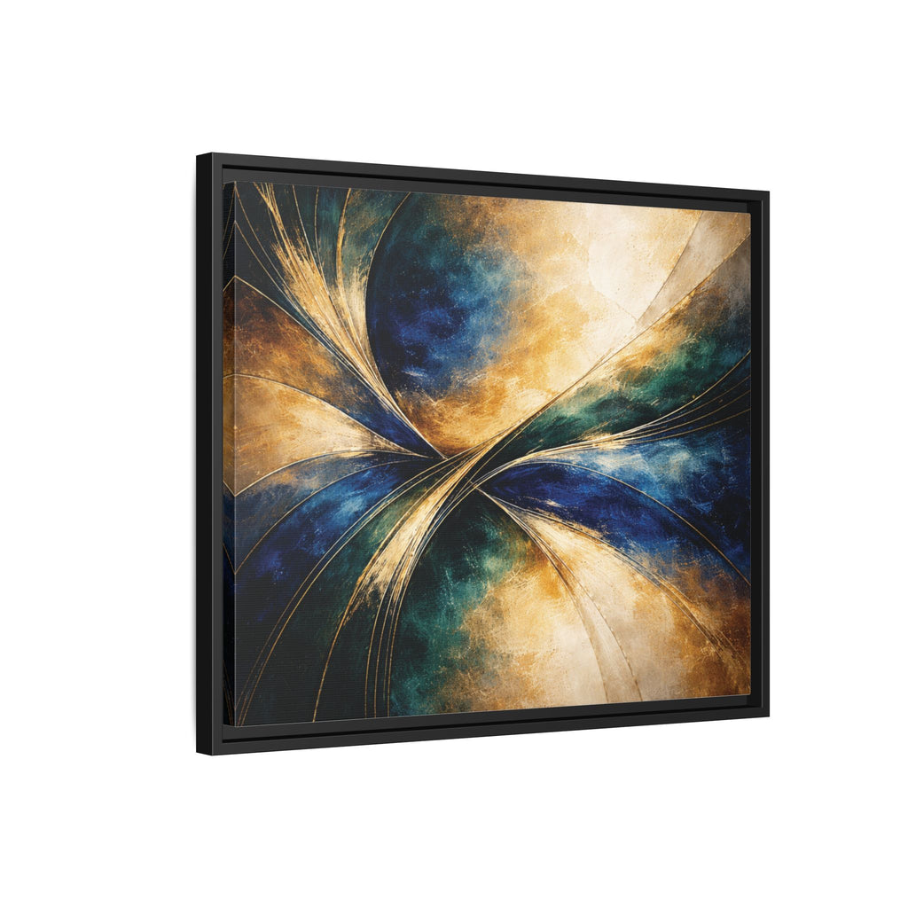 Gilded Convergence  Luxe NeoDeco Blue & Gold Abstract Wall Art Framed