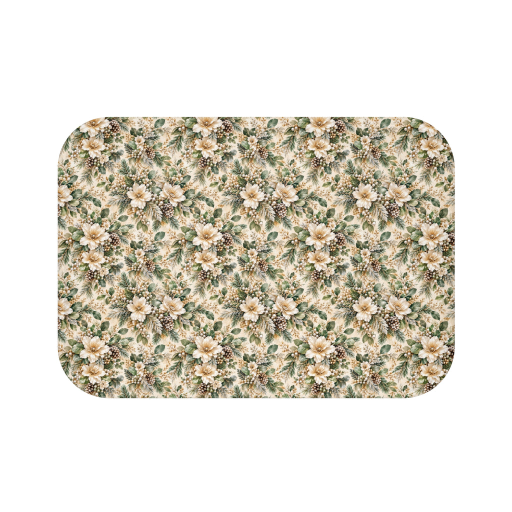 Sage Green & Champagne Floral Memory Foam Bath Mat