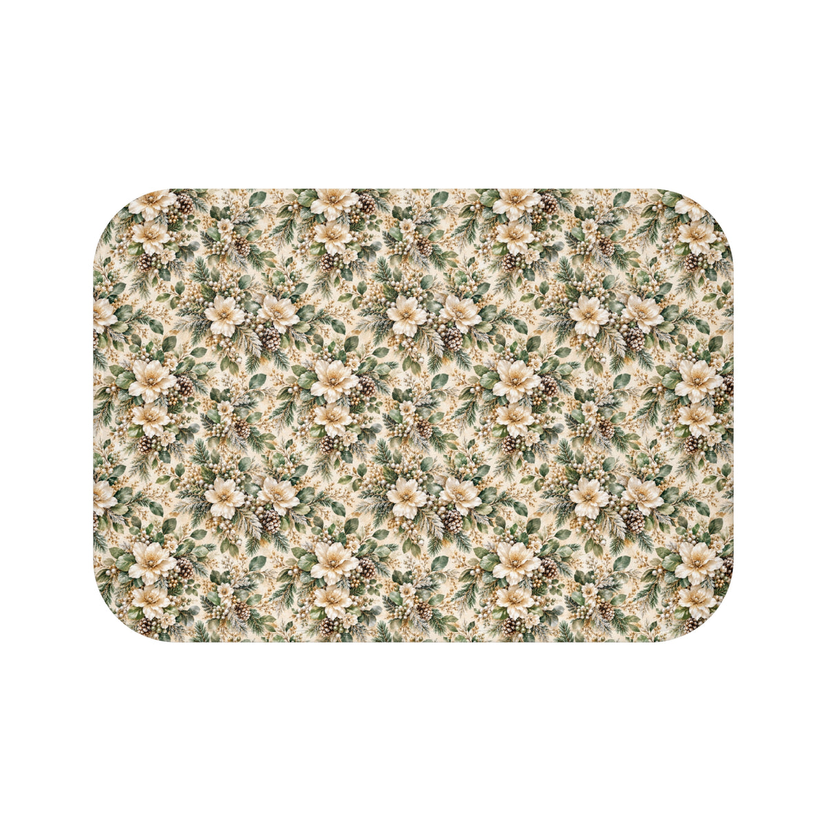 Sage Green & Champagne Floral Memory Foam Bath Mat