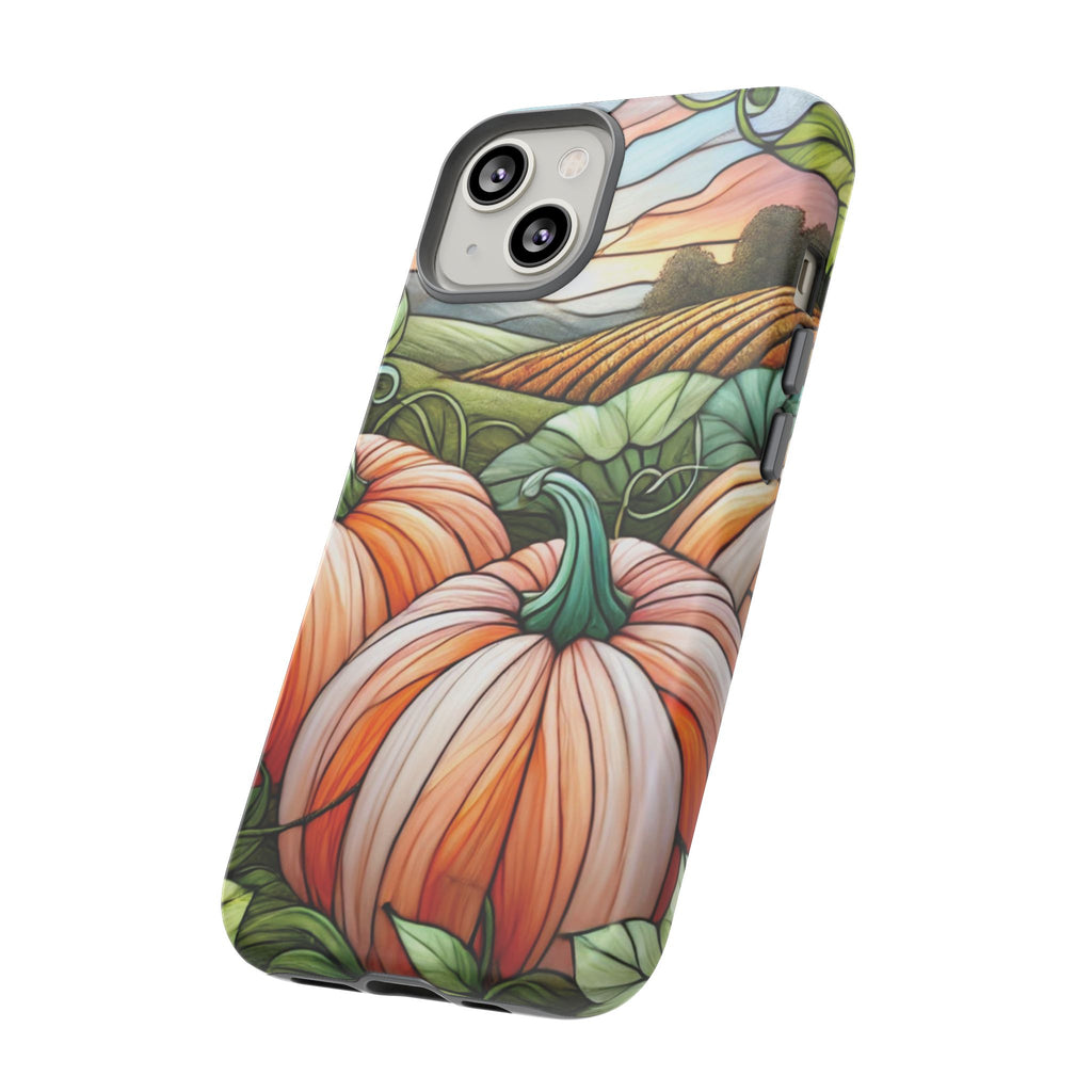 Pumpkins Phone Case Fall Faux Stained-Glass Thanksgiving Cover Pumpkin Lovers Gift for Galaxy S 24 23 22 21 Pixel 5 6 7 8 iPhone 17 , 16 15 14 13 12 Samsung iPhone Samsung Gift for Her