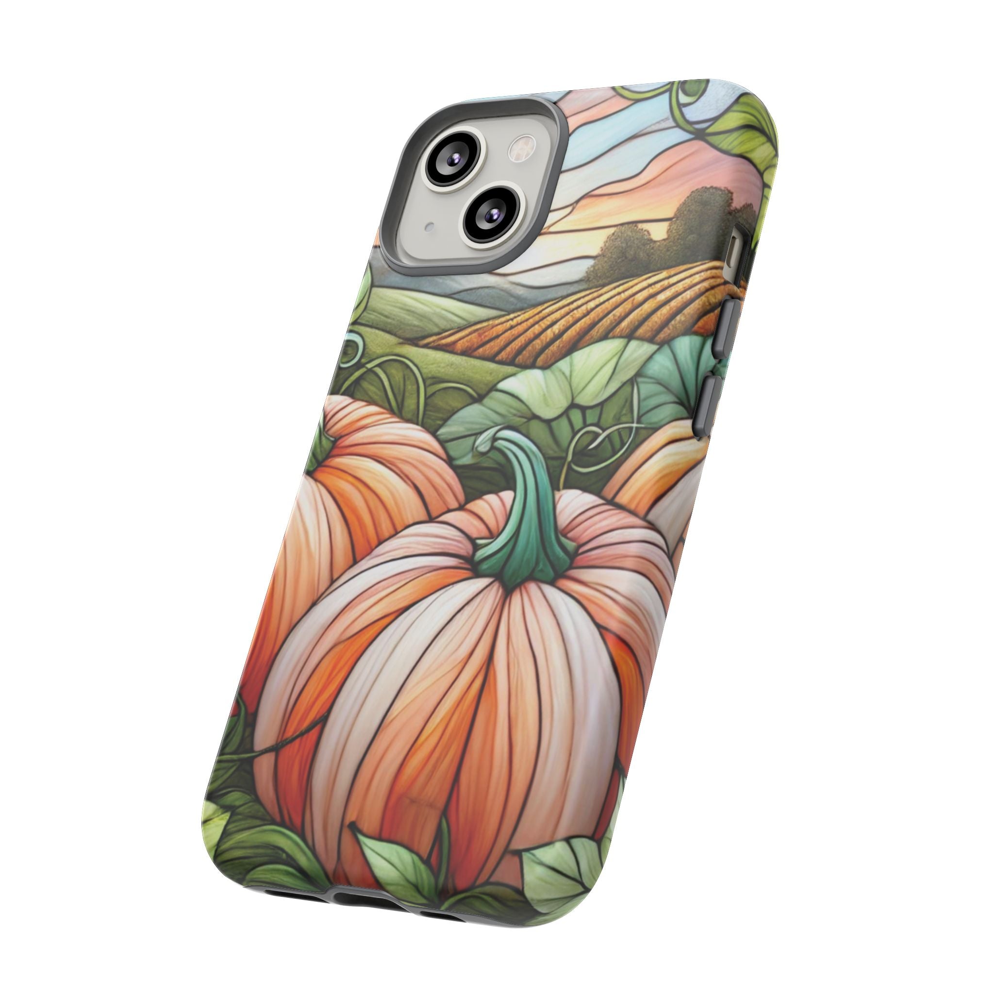 Pumpkins Phone Case Fall Faux Stained-Glass Thanksgiving Cover Pumpkin Lovers Gift for Galaxy S 24 23 22 21 Pixel 5 6 7 8 iPhone 17 , 16 15 14 13 12 Samsung iPhone Samsung Gift for Her