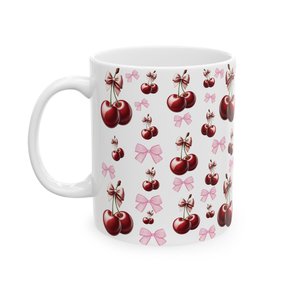 Cherry and Pink Bow Coffee Mugs Perfect for Your Morning Brew | 11 oz & 15 oz Sizes Cute and Stylish Mug for Tea, Cocoa, and More – Unique Gift for Cherry Lovers - MRSBYVALLE
