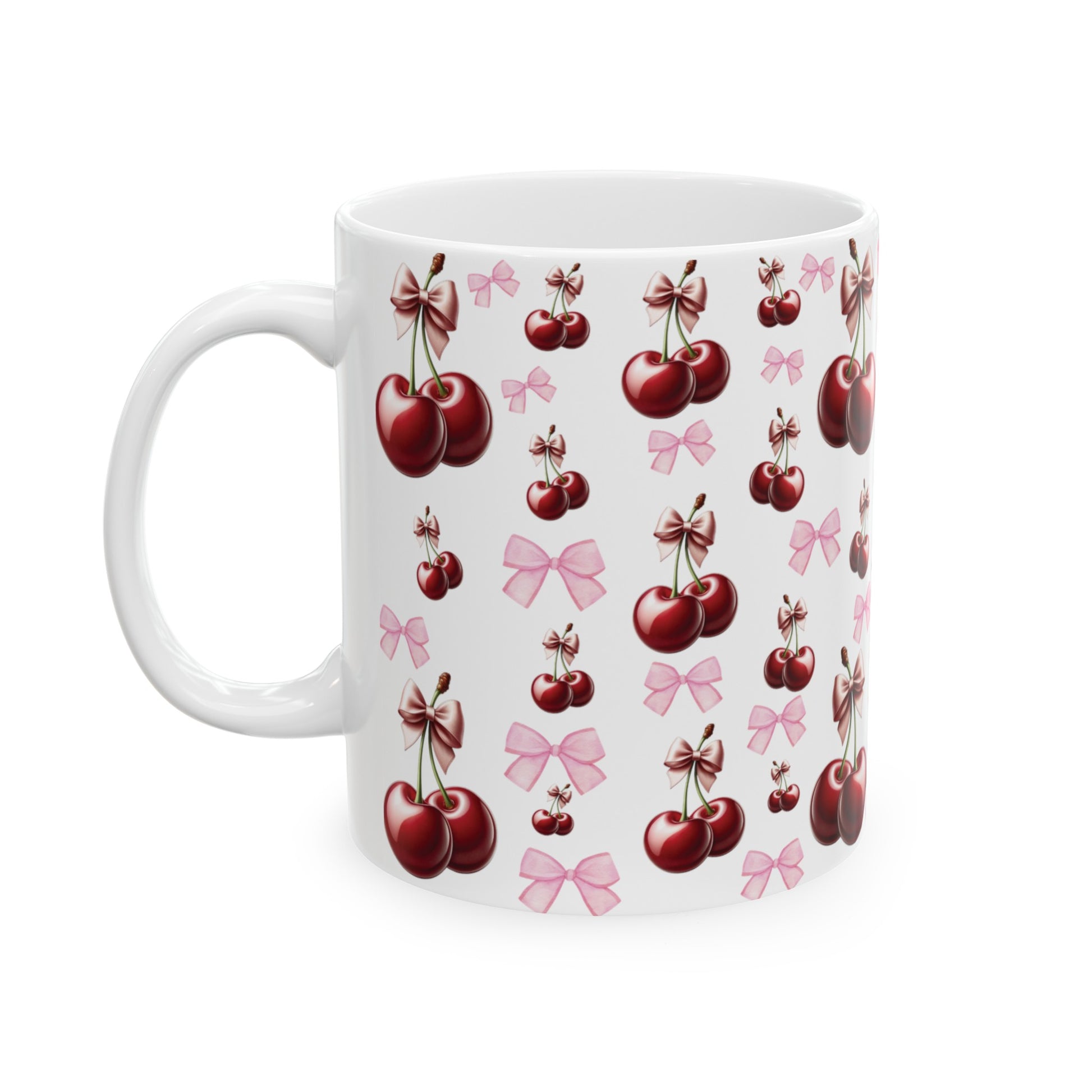 Cherry and Pink Bow Coffee Mugs Perfect for Your Morning Brew | 11 oz & 15 oz Sizes Cute and Stylish Mug for Tea, Cocoa, and More – Unique Gift for Cherry Lovers - MRSBYVALLE