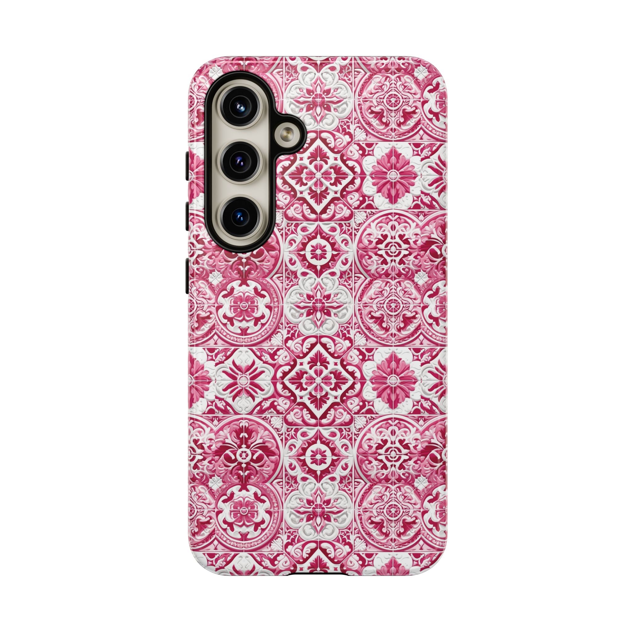 Pink and White Mediterranean Tile Design Phone Case - Stylish, Protective Cover for All Models Gift for Mom Accessory Gift for Her