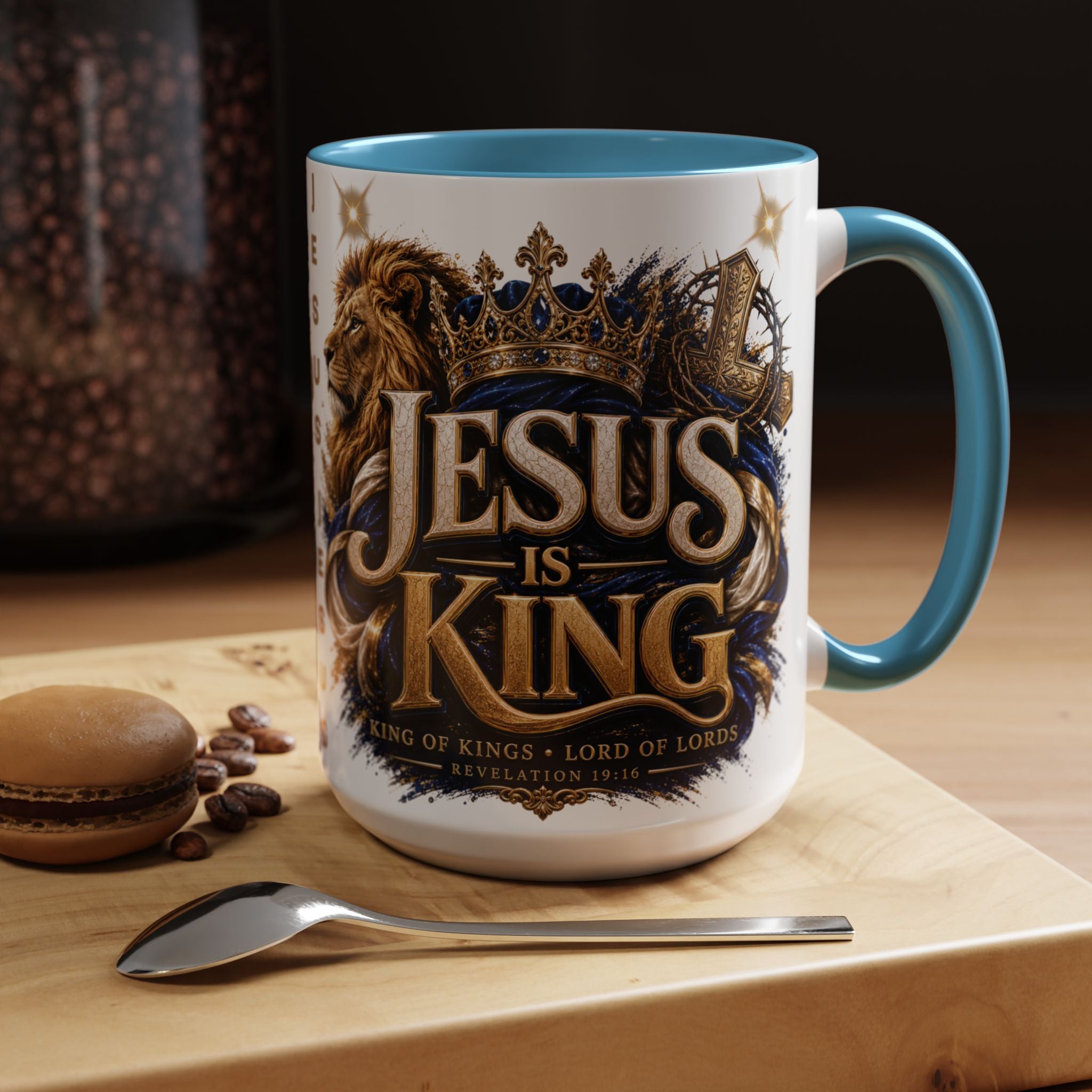 Jesus Is King Coffee Mug Christian Faith Accent Mug (11/15oz) Gift for Dad Mom