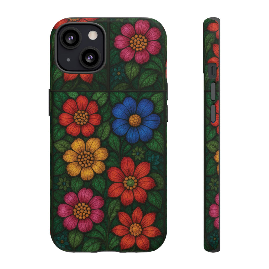Coque de téléphone effet vitrail floral lumineux Art abstrait coloré, Étui de protection esthétique pour iPhone, Samsung et Google, Idée cadeau unique pour maman