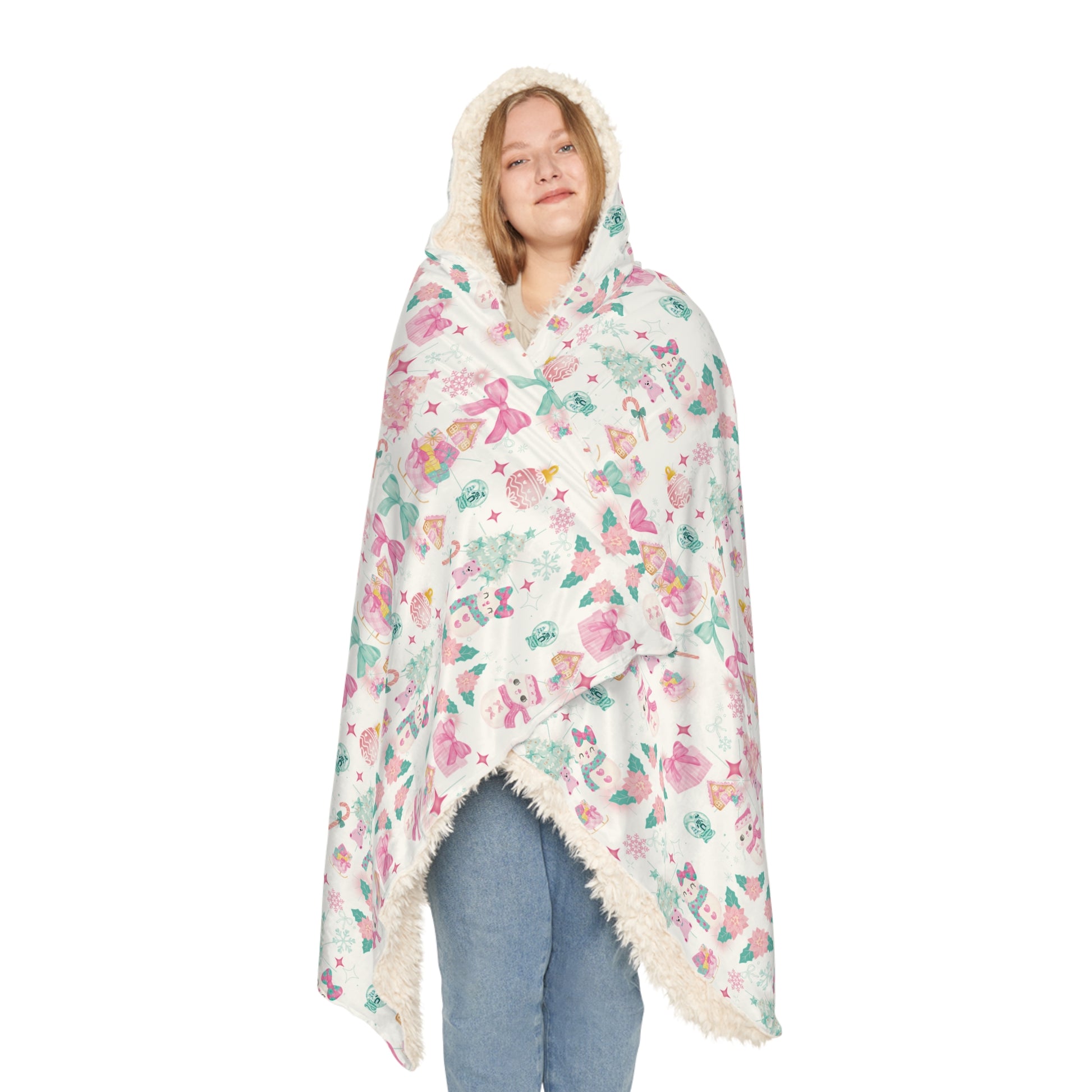 Cozy Christmas Theme Hooded Snuggle Blanket – Soft Throw for Her, Winter Warmth, Movie Nights, Relaxation, Home Comfort, Christmas Gift Idea