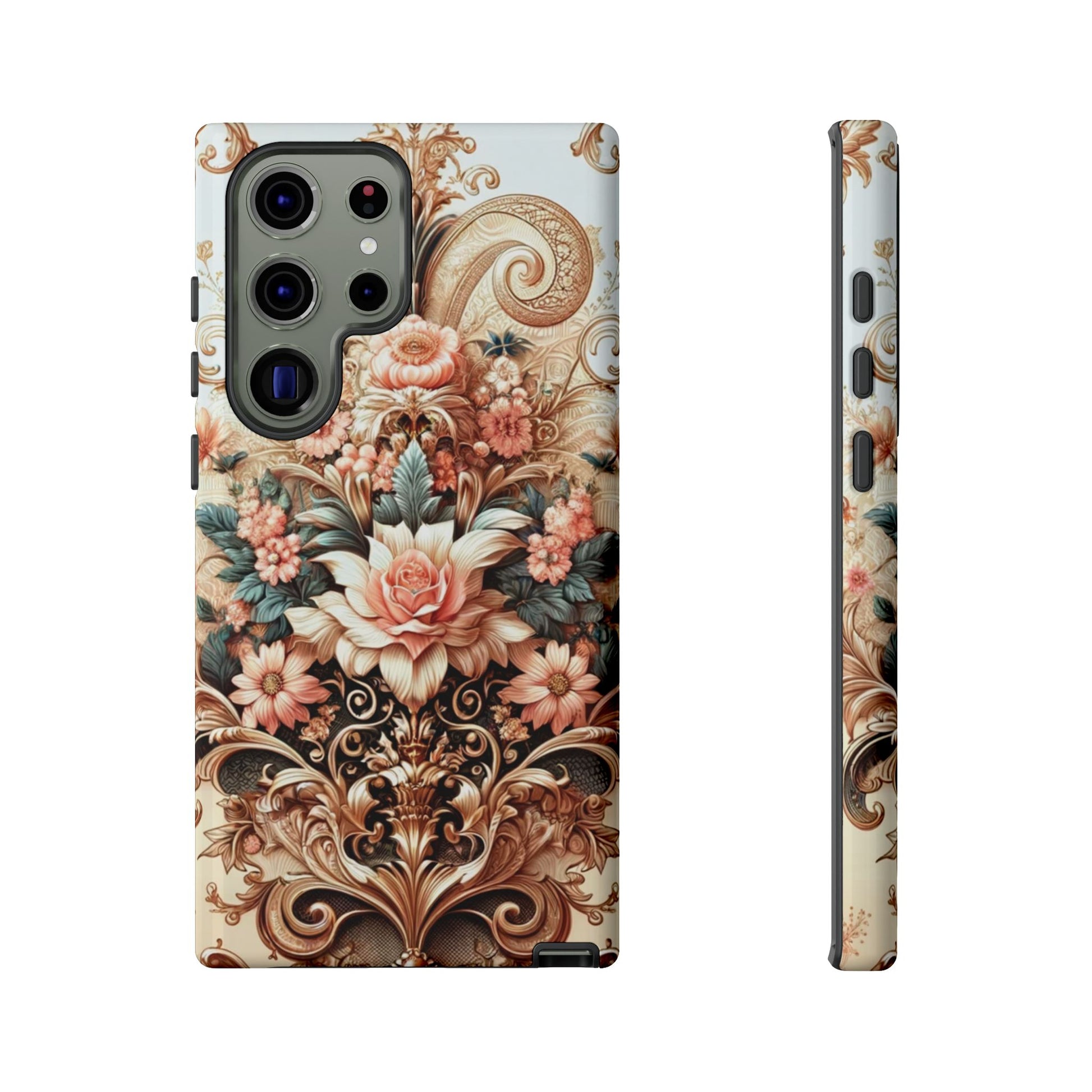 Gold Design Luxury Phone Tough Case Floral Elegant Durable Stylish for Modern Devices iPhone 17, 16, 15, Samsung iPhone Samsung Accessory Gift for Her