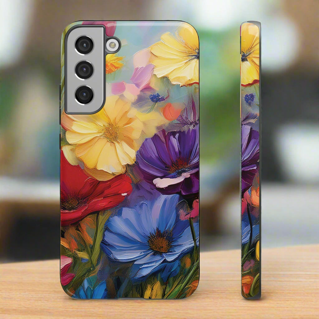 Phone case with colorful floral design on a white background