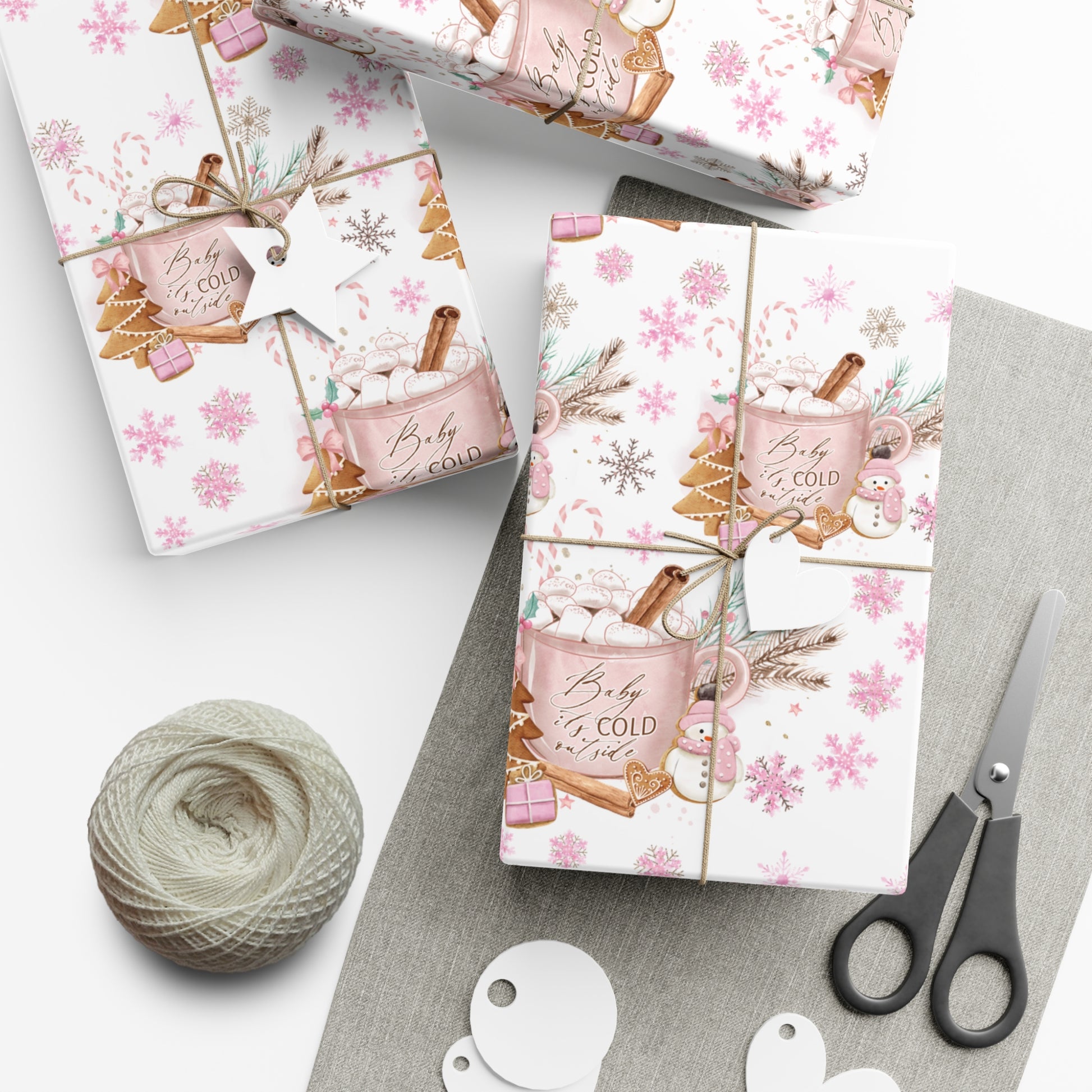 Baby it's Cold Outside Pink and White Wrapping Paper - Festive Holiday Design, Premium Quality, 100% Recyclable, Perfect for Christmas Gifts and Special Occasions - MRSBYVALLE