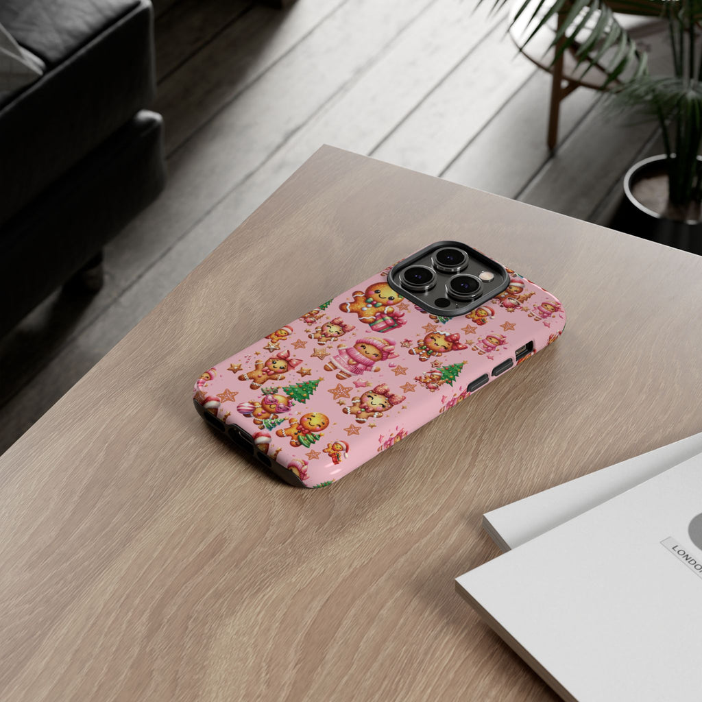 Adorable Pink Gingerbread Girl Phone Case Girly Holiday Vibes, Sweet Christmas Aesthetic, Cute & Festive Gift Idea for Her, Fun Protective Cover