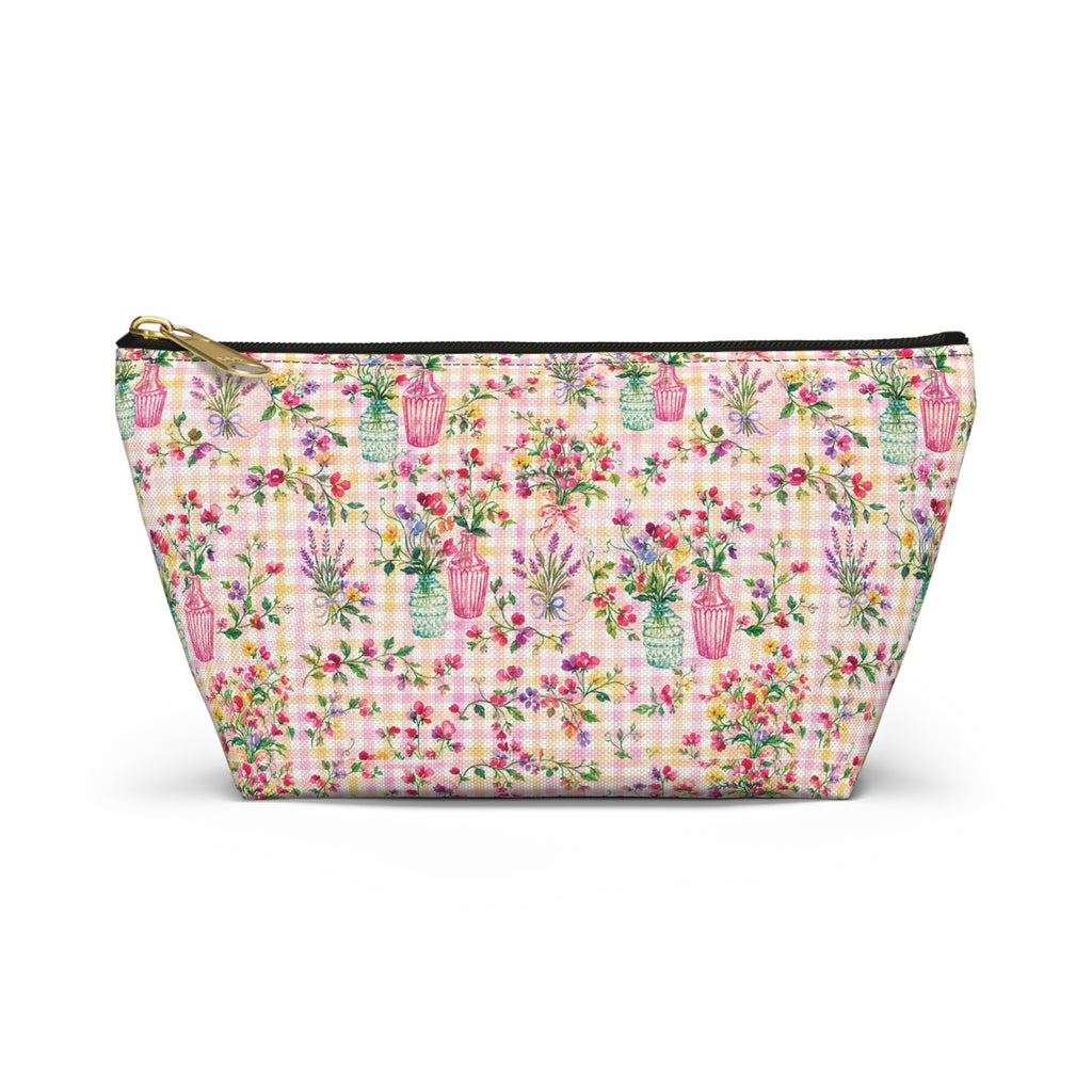 Trousse à accessoires à carreaux floraux turquoise et rose (fond en T) Maquillage, Sac cadeau pour elle