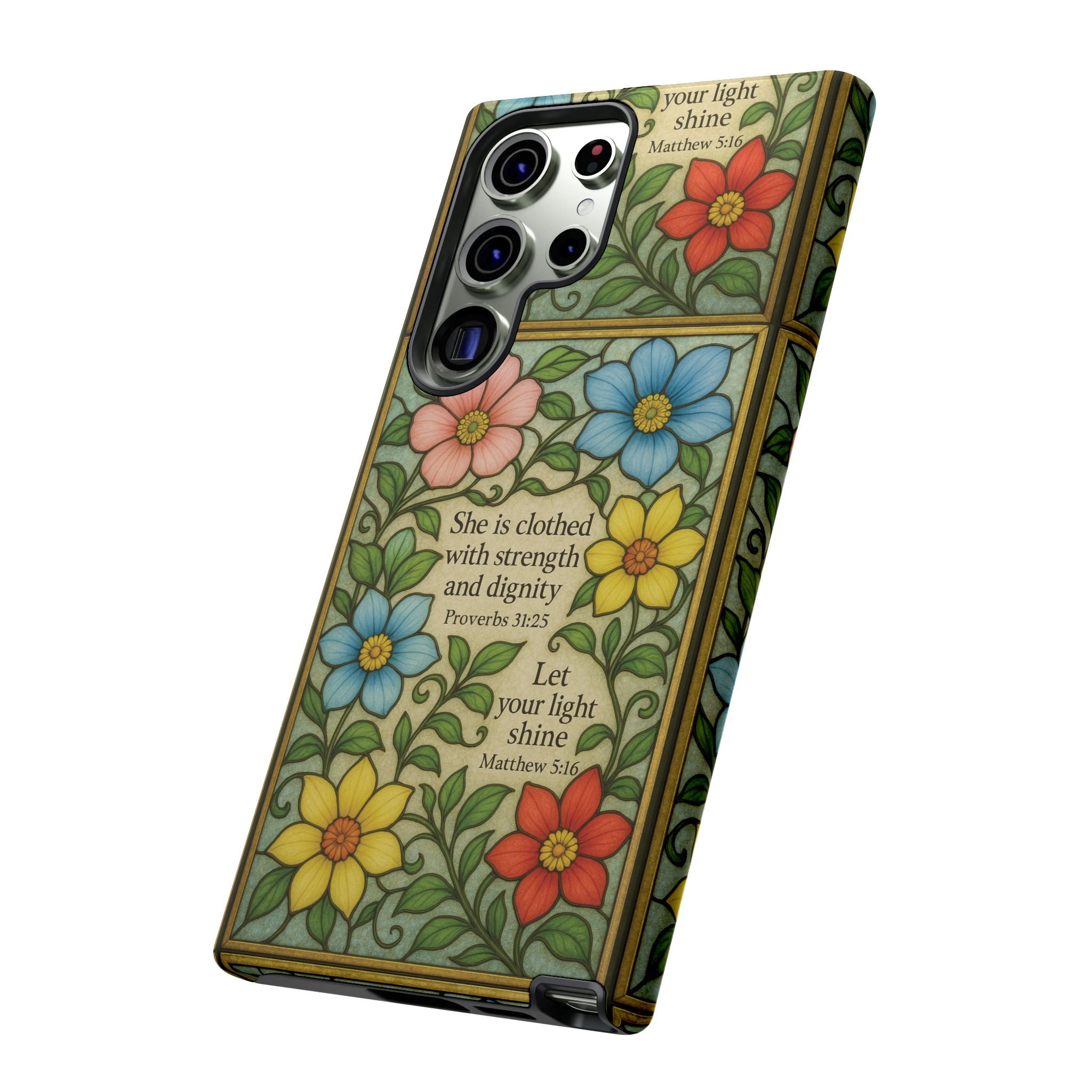 Pastel Floral Stained Glass Bible Verse Phone Case Christian Affirmation, Soft Faith Design, iPhone Samsung Google, Inspirational Gift for HerGift for Christians
