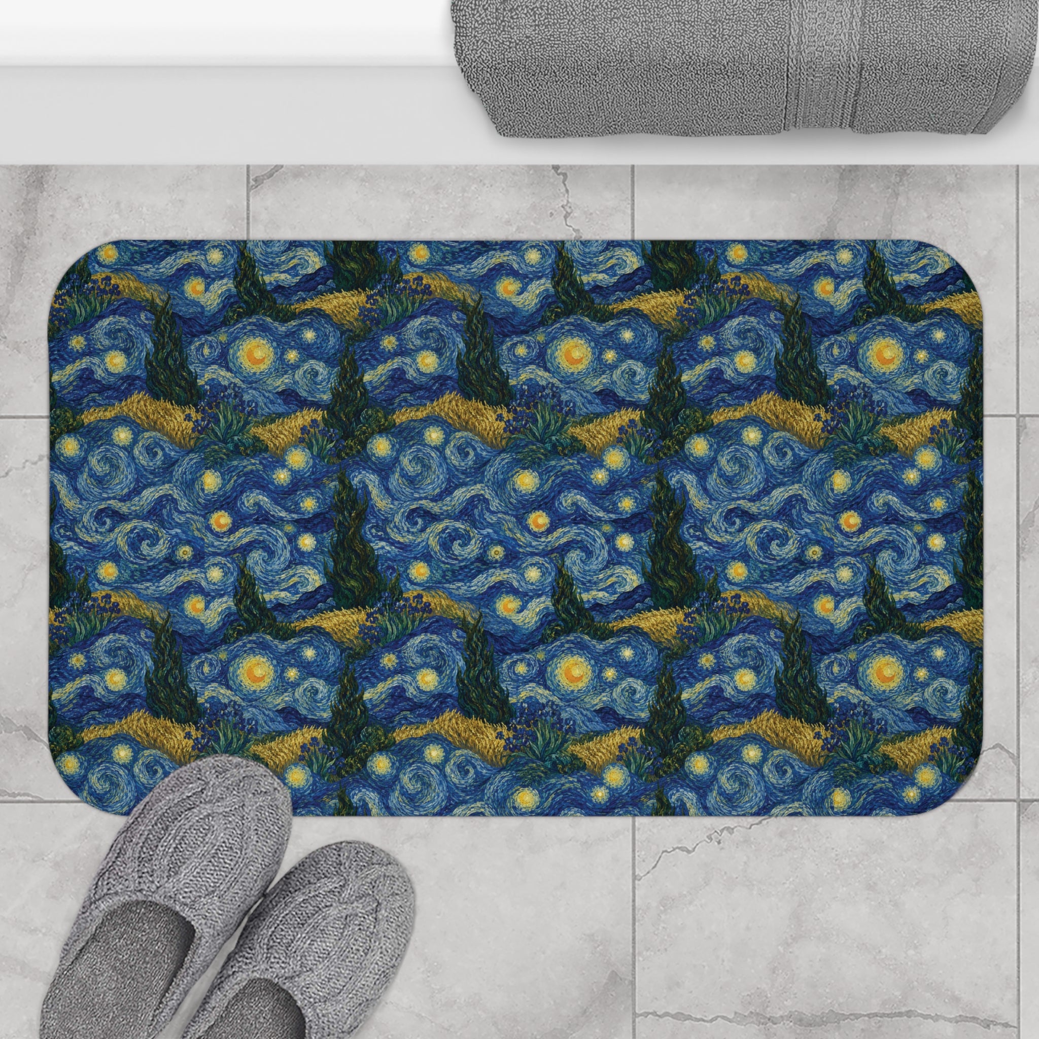 Tapis de bain illusion Van Gogh – Tapis de sol élégant pour amateur d'art, bureau