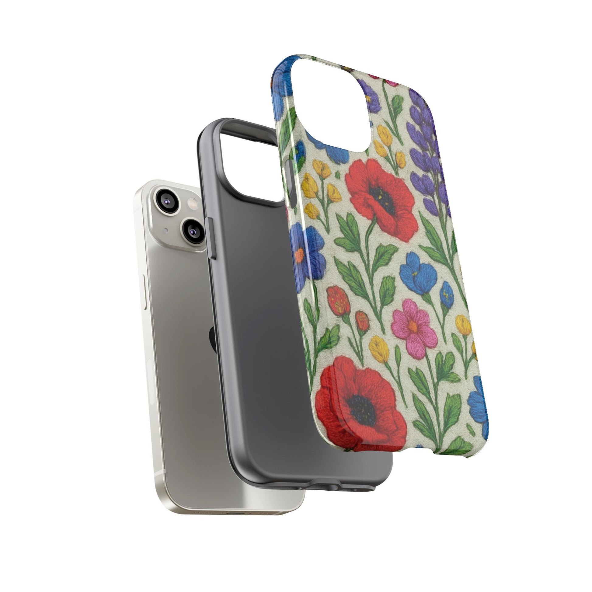 Bright 3D Illusion Wildflower Phone Case Cute Floral Design in Red, Pink, Blue – Aesthetic Protective Case for iPhone and  Android