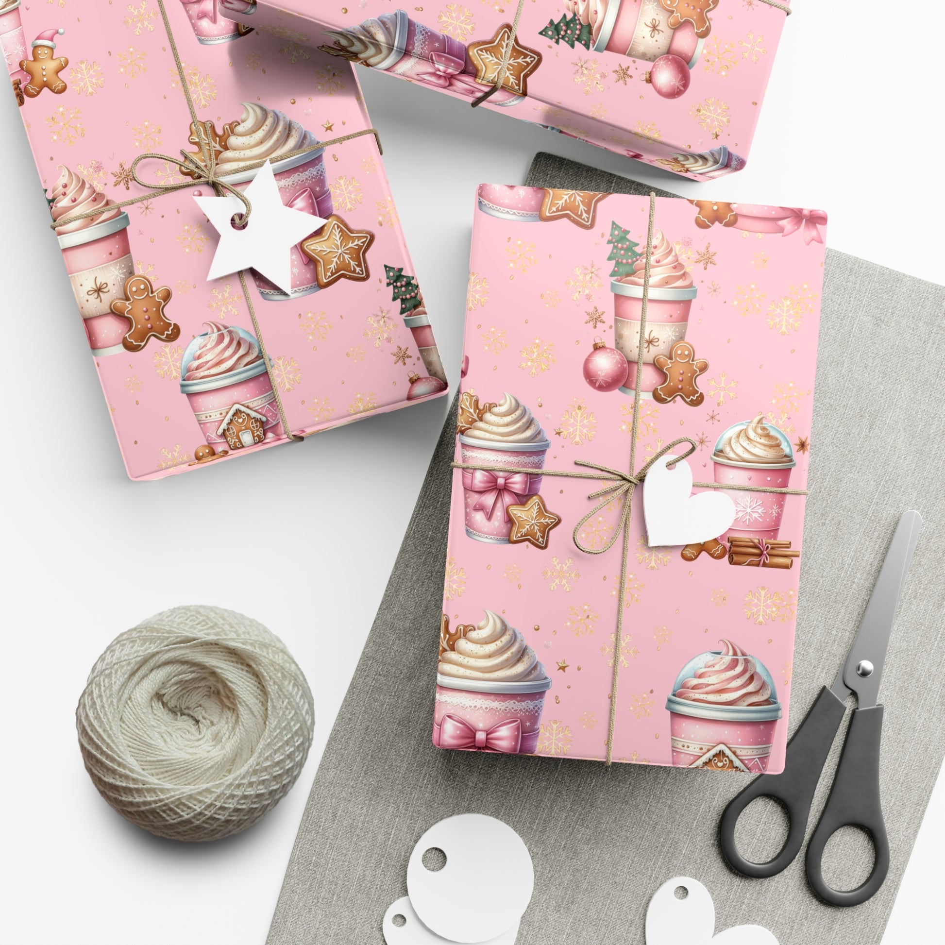 Whimsical Pink Gingerbread People with Coffee Delights Wrapping Paper Festive, Playful, and Perfect for Adding a Sweet Touch to Your Holiday Gifts Moms - MRSBYVALLE