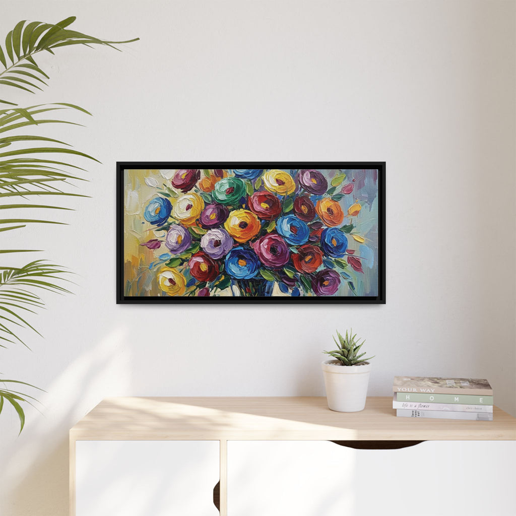 Impression sur toile bouquet floral aquarelle - Tableau mural encadré mat - Illusion de peinture à l'huile vibrante