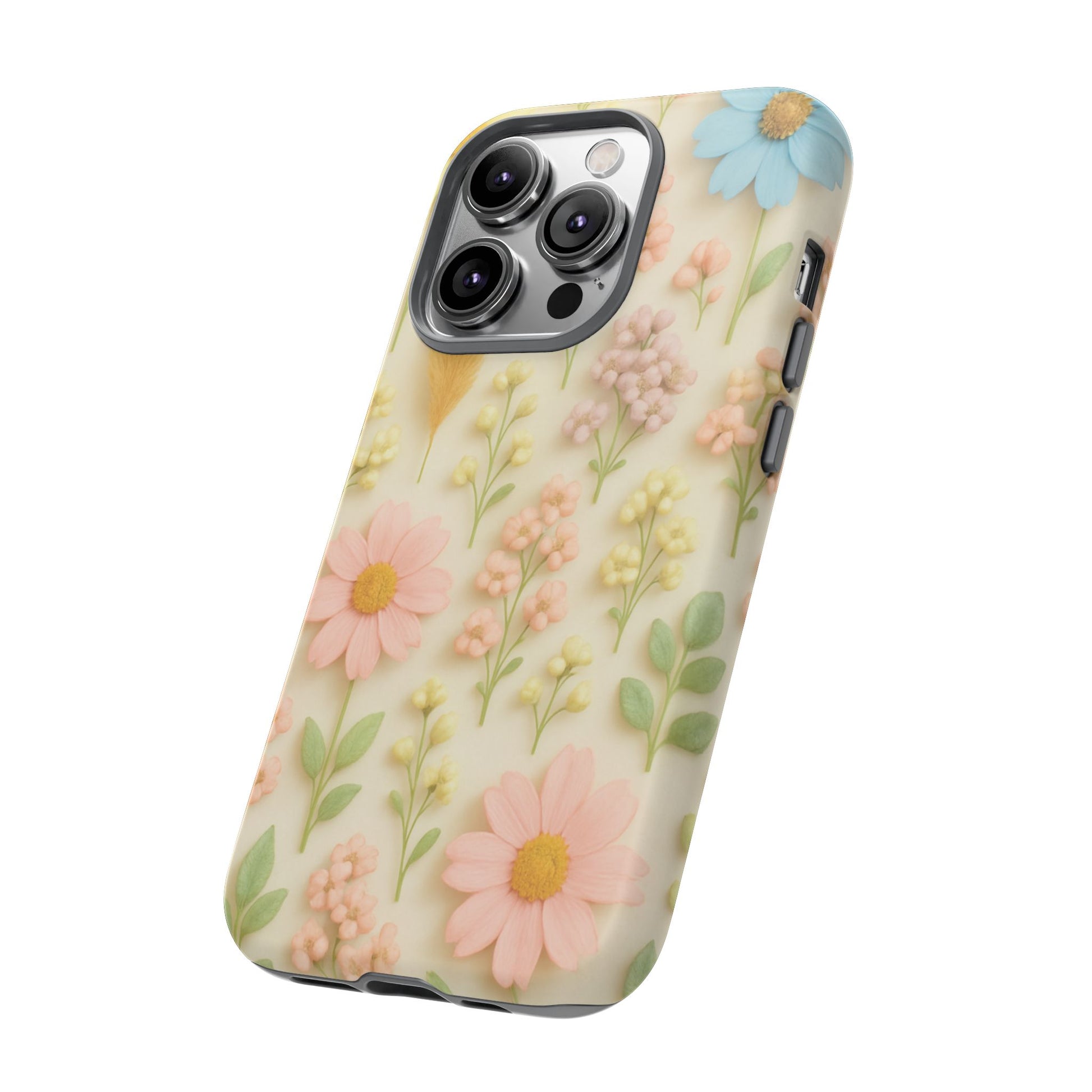 Pastel Dried Flowers Illusion Phone Case 3D Realistic Pressed Floral Design, Bright Botanical Aesthetic, Soft Nature-Inspired CoveriPhone & Galaxy