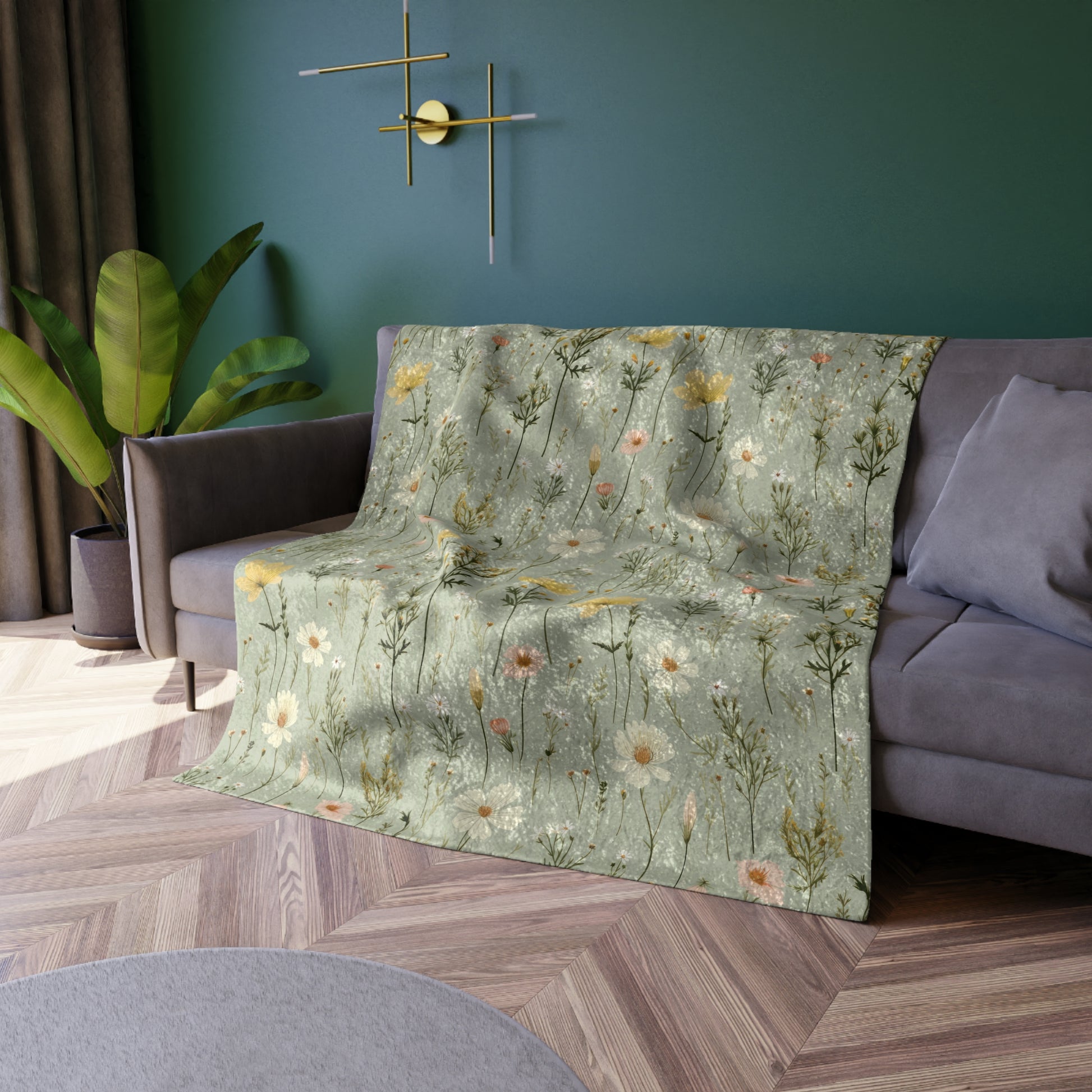 Boho Wildflowers Crushed Velvet Blanket | 50x60 Inches | Luxuriously Soft & Cozy | Vibrant Floral Design for Boho-Inspired Comfort and Style Throw for Beds and Sofas - MRSBYVALLE