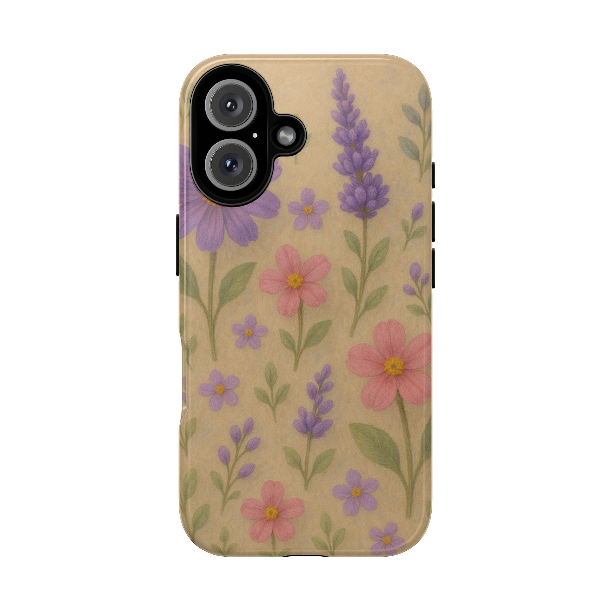 3D Illusion Wildflower Phone Case Cute Pastel Floral Design in Lavender, Pink, Mint Green – Aesthetic Protective Case for iPhone and  Android