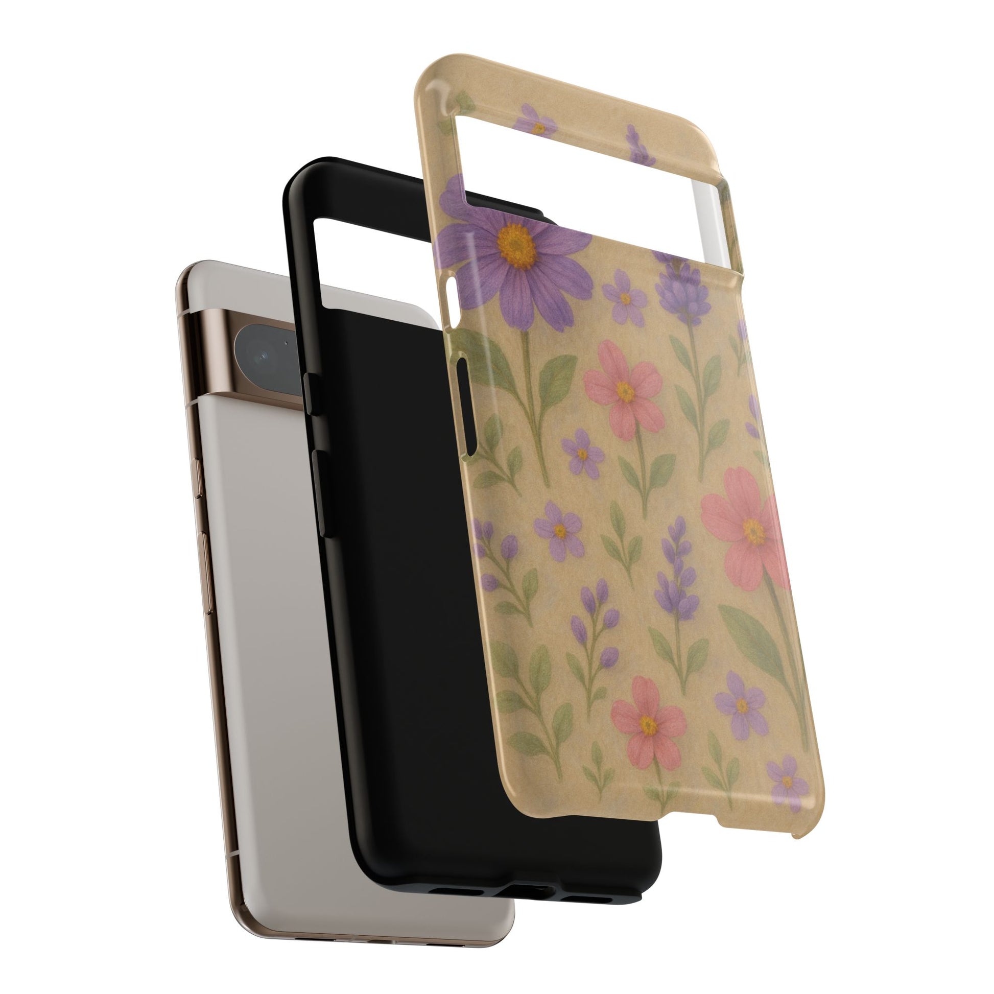 3D Illusion Wildflower Phone Case Cute Pastel Floral Design in Lavender, Pink, Mint Green – Aesthetic Protective Case for iPhone and  Android