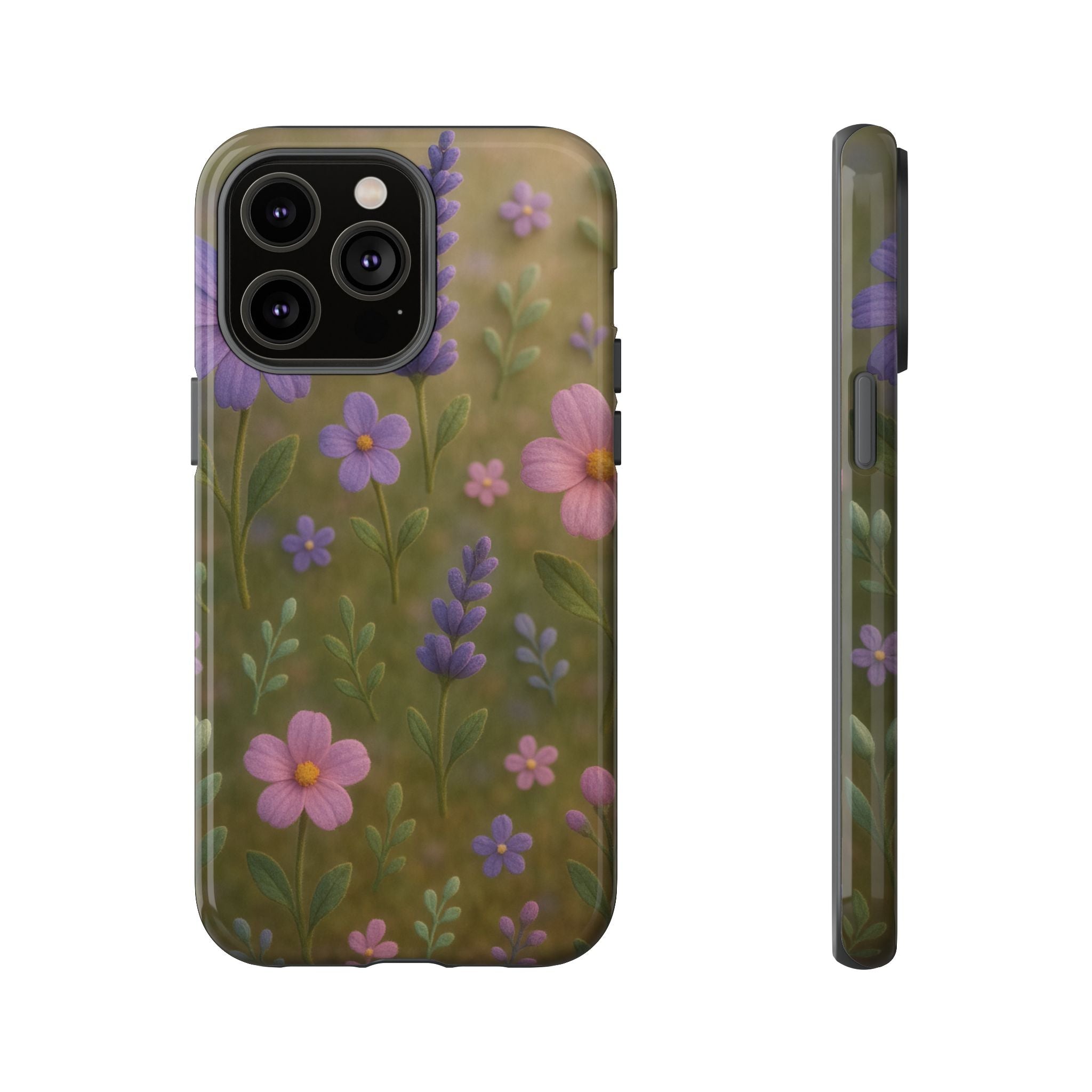 Pastel Flowers 3D Illusion Wildflower Phone Case Cute Pastel Floral Design in Lavender, Pink, Mint Green Aesthetic Protective Case for iPhone and  Android