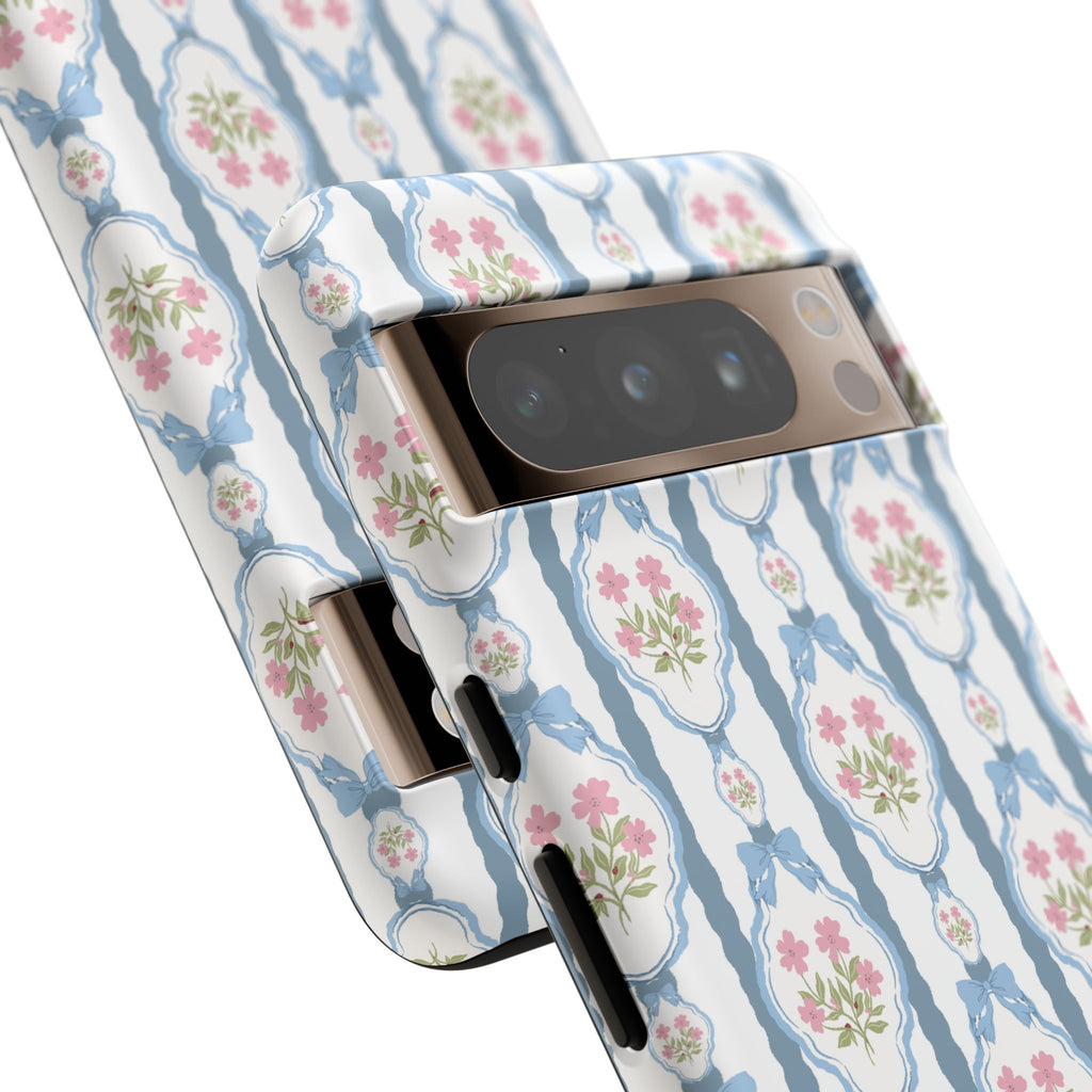 Coque de téléphone Vintage Nœud Bleu et Rose — Motif floral romantique « Tough Cases »