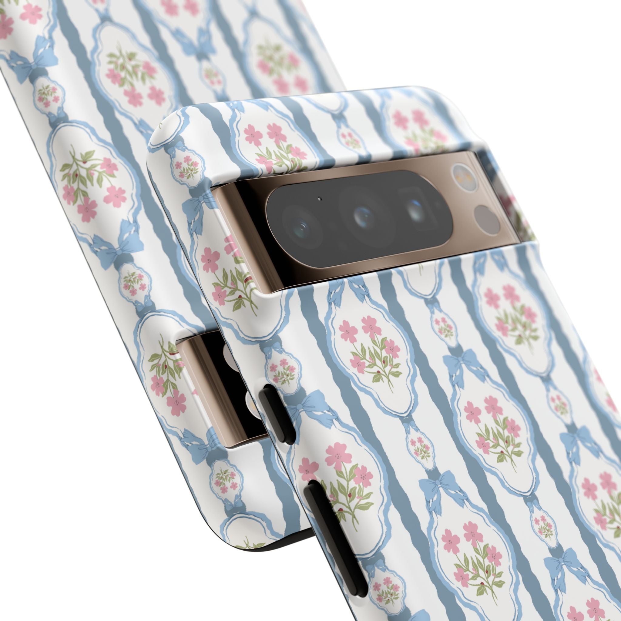Coque de téléphone Vintage Nœud Bleu et Rose — Motif floral romantique « Tough Cases »