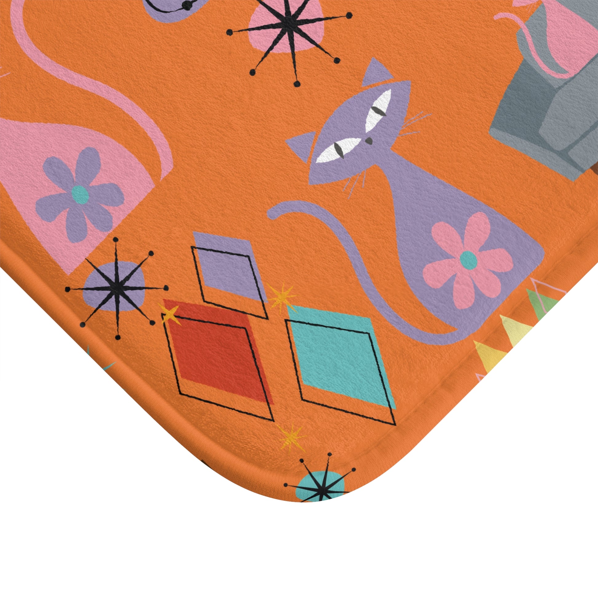 Atomic Cats Retro Bath Mat | Mid Century Modern 1950s Bathroom Decor | Vintage Starburst Cat Design for Funky, Stylish Bathrooms Comfort Home