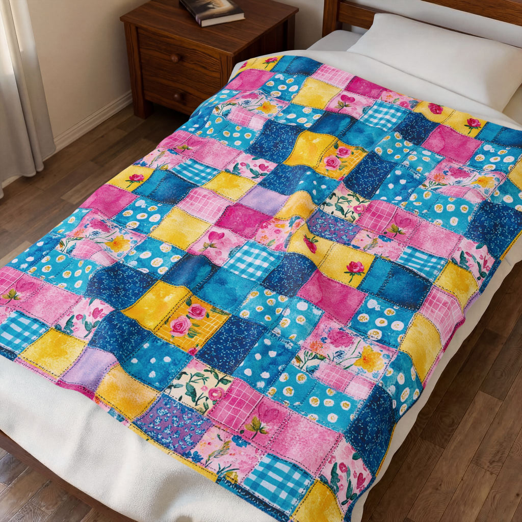 Pastel Patchwork Illusion Velveteen Plush Blanket Gift