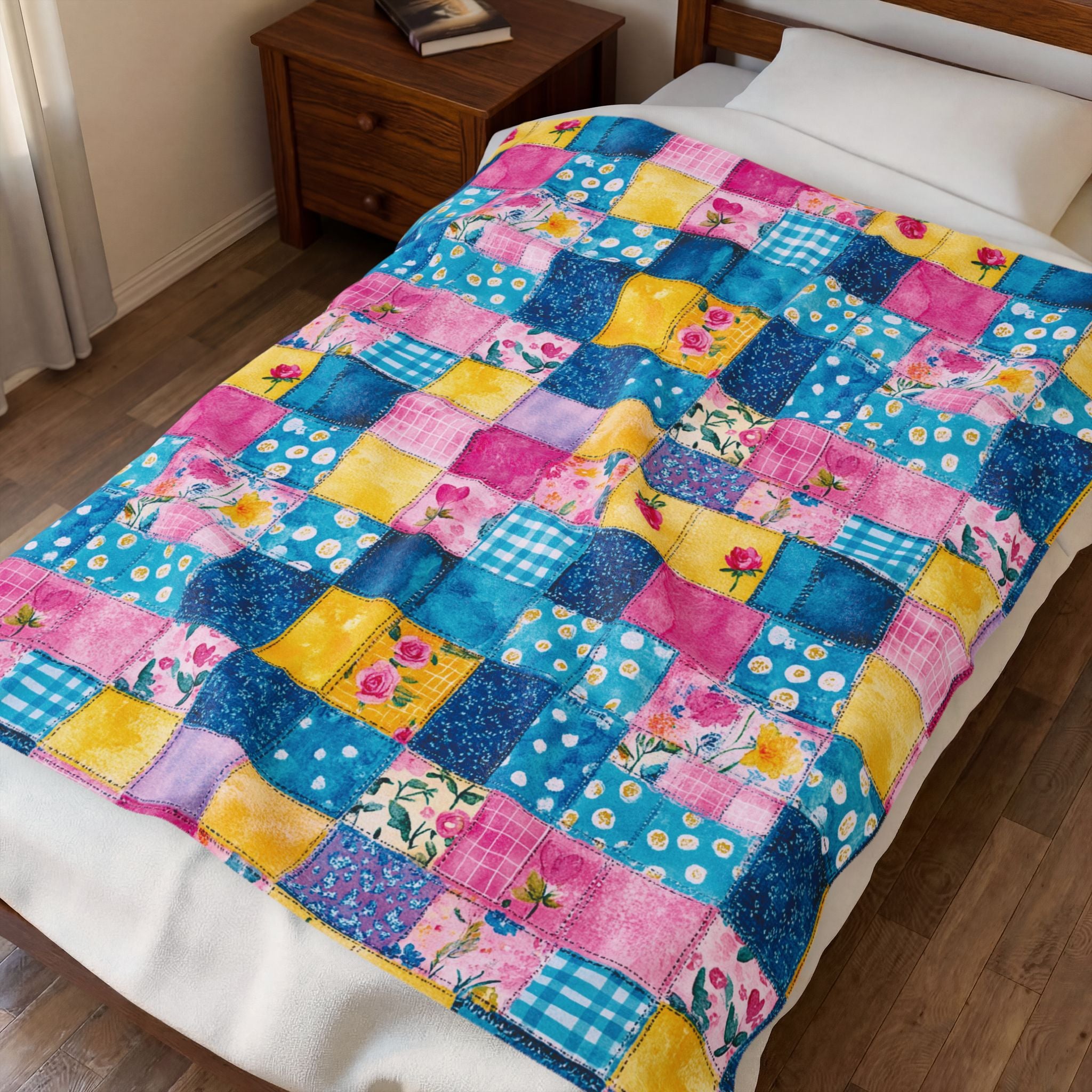 Pastel Patchwork Illusion Velveteen Plush Blanket Gift