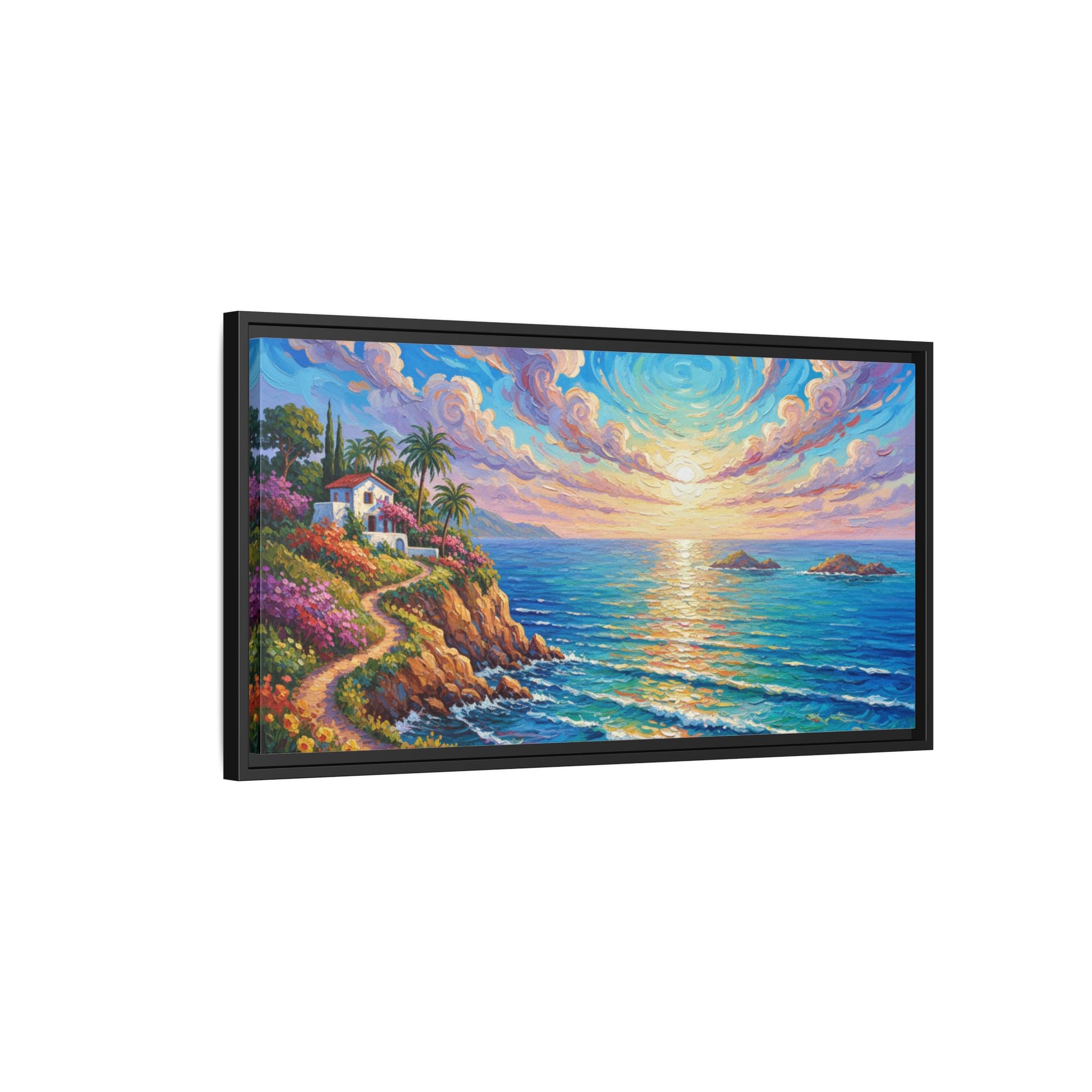 Toile imprimée florale océanique | Décoration murale colorée et lumineuse de paysage marin, œuvre d'art de bureau encadrée et mate