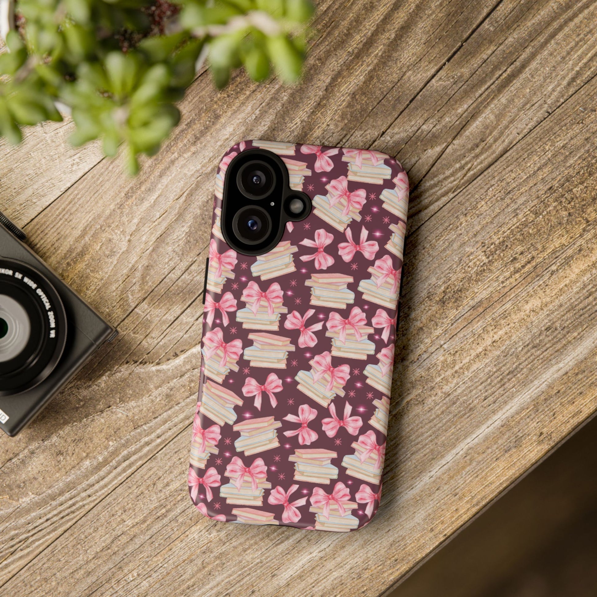 Coquette Pink Bows & Books Phone Case for iPhone 16 15 14 13 12  21 23 Samsung, and Pixel | Stylish Protective Cover Gift for Her Perfect for Floral Lover
