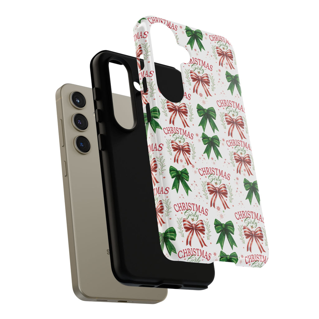 Girly Christmas Coquette Bows Pastel Phone Case for iPhone 17 16 15 23 Samsung, and Pixel | Stylish Protective Cover Gift for Her Perfect for Floral Lover