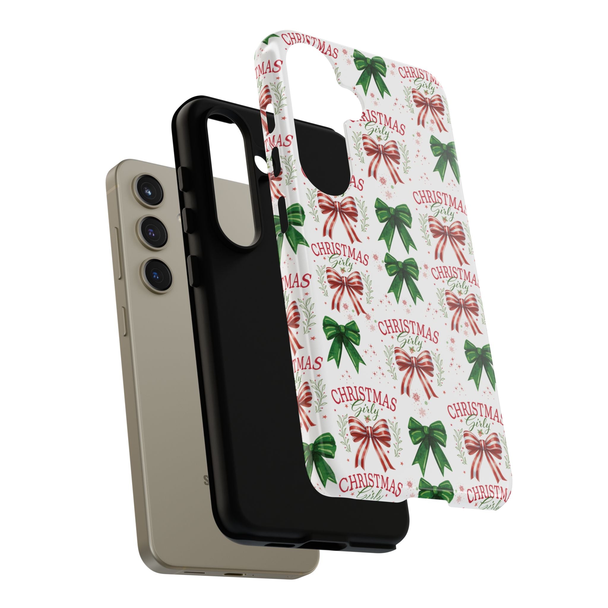 Girly Christmas Coquette Bows Pastel Phone Case for iPhone 17 16 15 23 Samsung, and Pixel | Stylish Protective Cover Gift for Her Perfect for Floral Lover