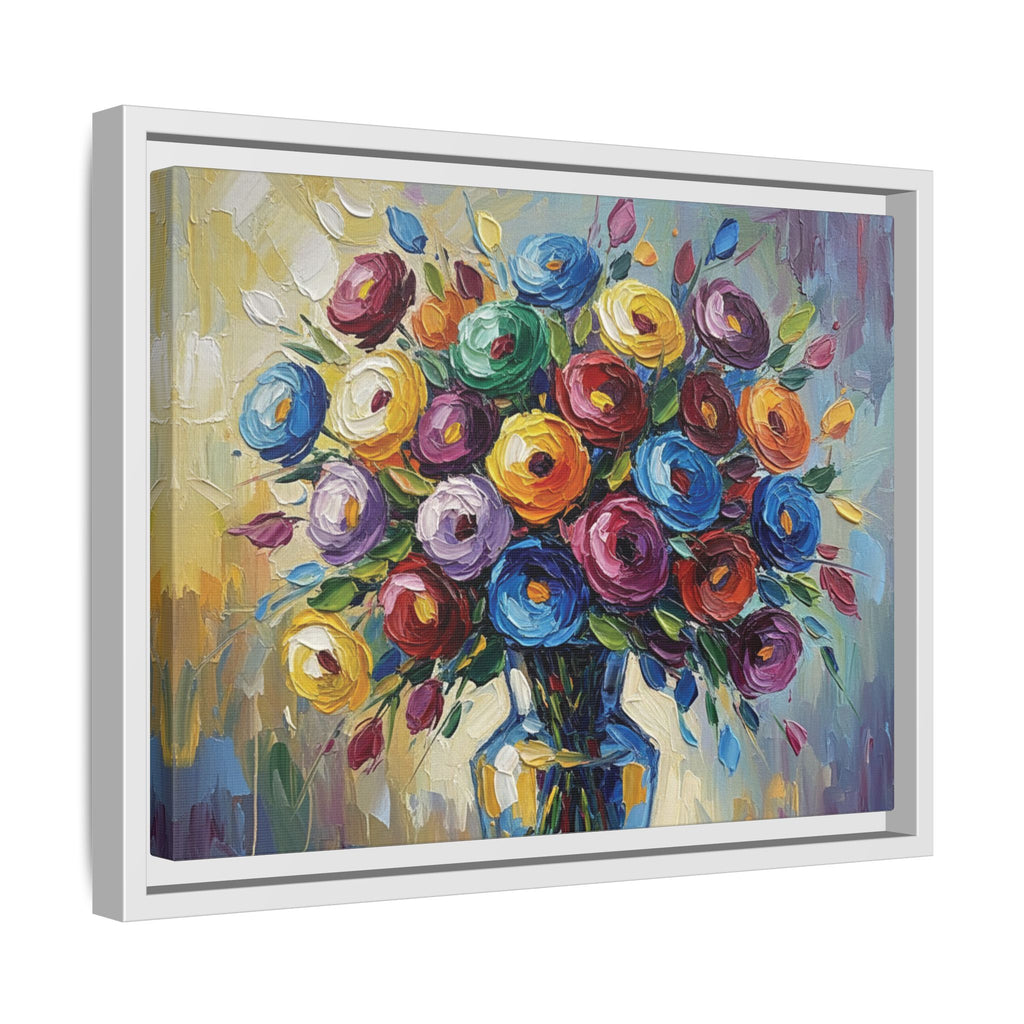 Impression sur toile bouquet floral aquarelle - Tableau mural encadré mat - Illusion de peinture à l'huile vibrante
