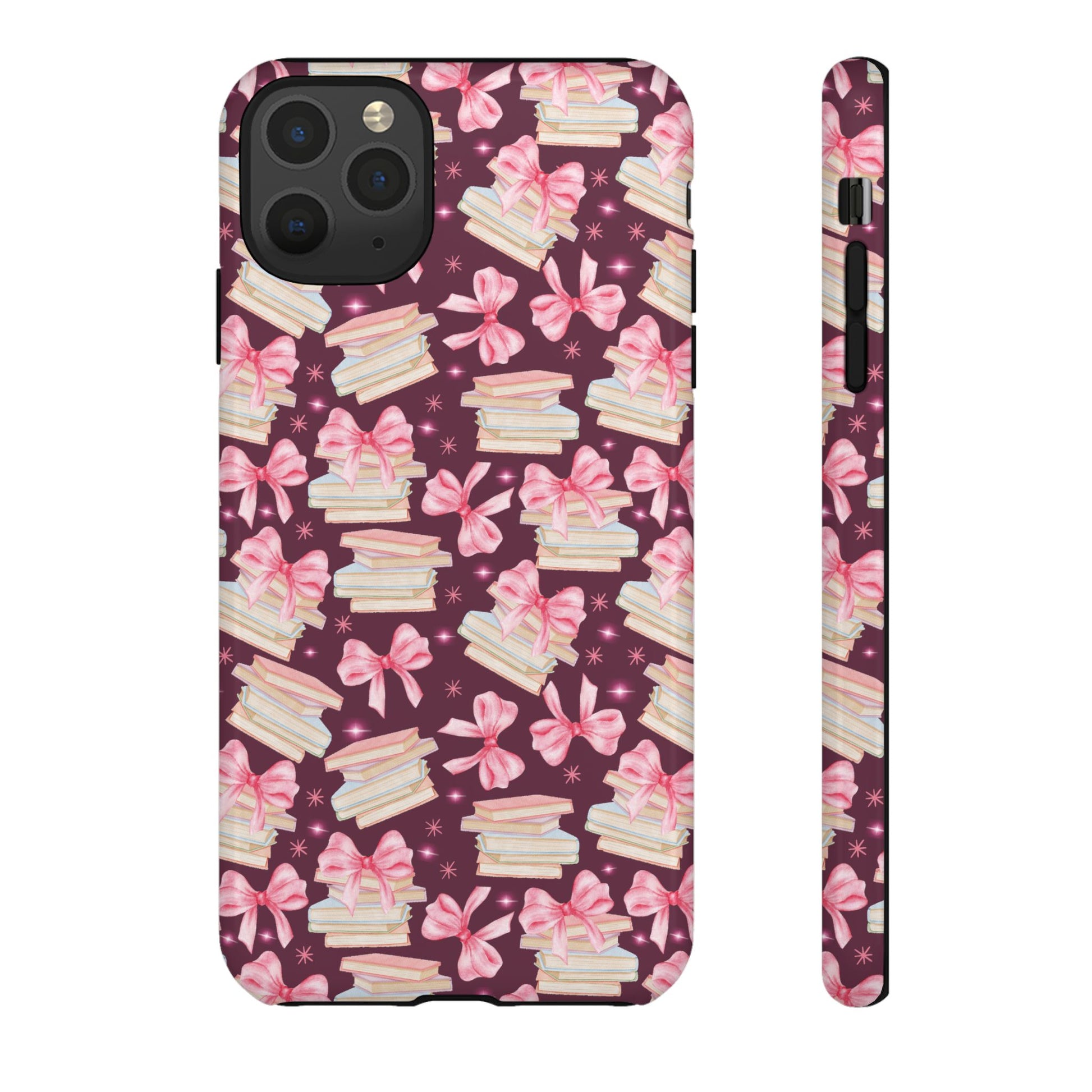 Coquette Pink Bows & Books Phone Case for iPhone 16 15 14 13 12  21 23 Samsung, and Pixel | Stylish Protective Cover Gift for Her Perfect for Floral Lover