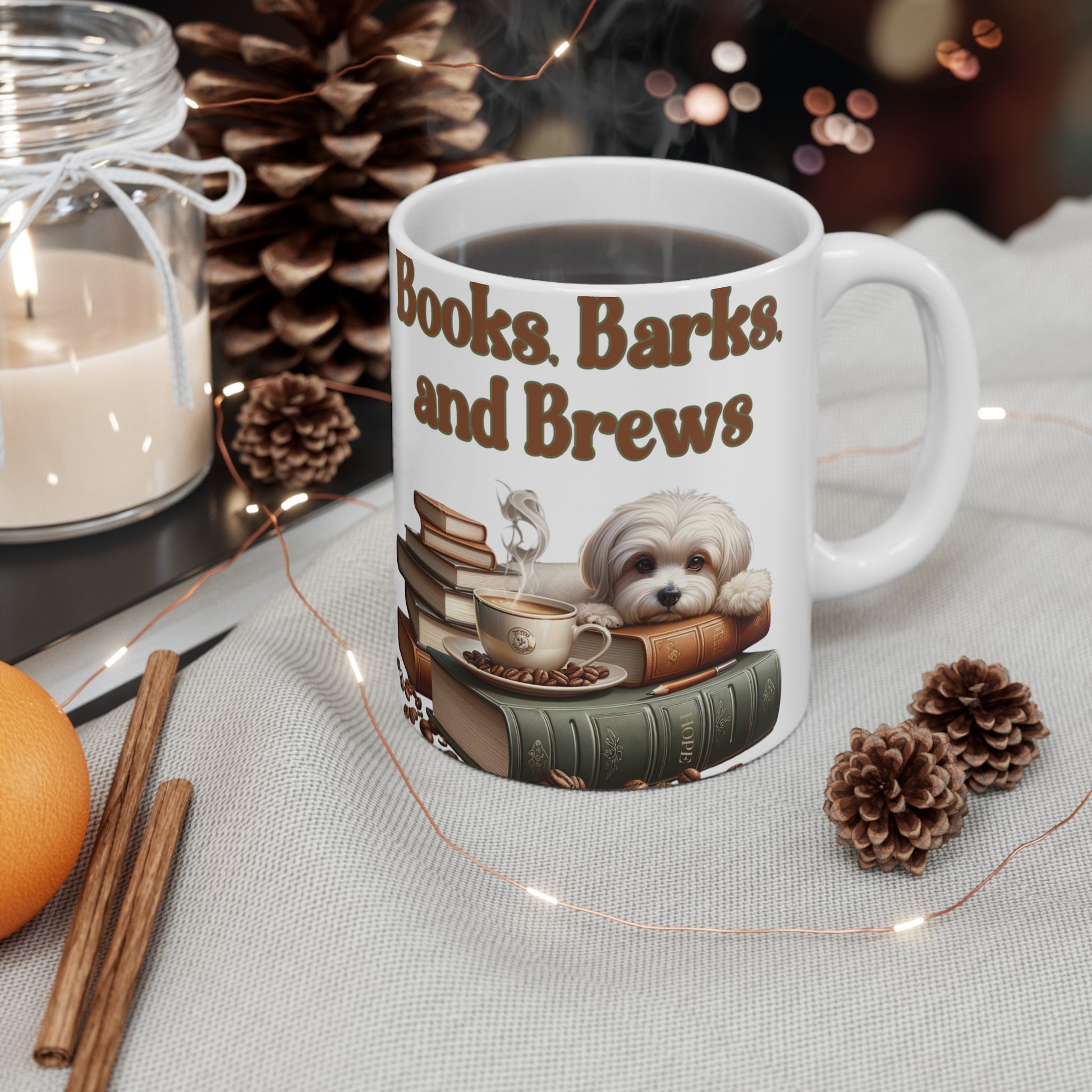 Books, Barks, and Brew Ceramic Coffee Mug Perfect for Dog Lovers and Bookworms | Available in 11 and 15 oz Cozy Coffee Moments with Canine Companions - MRSBYVALLE