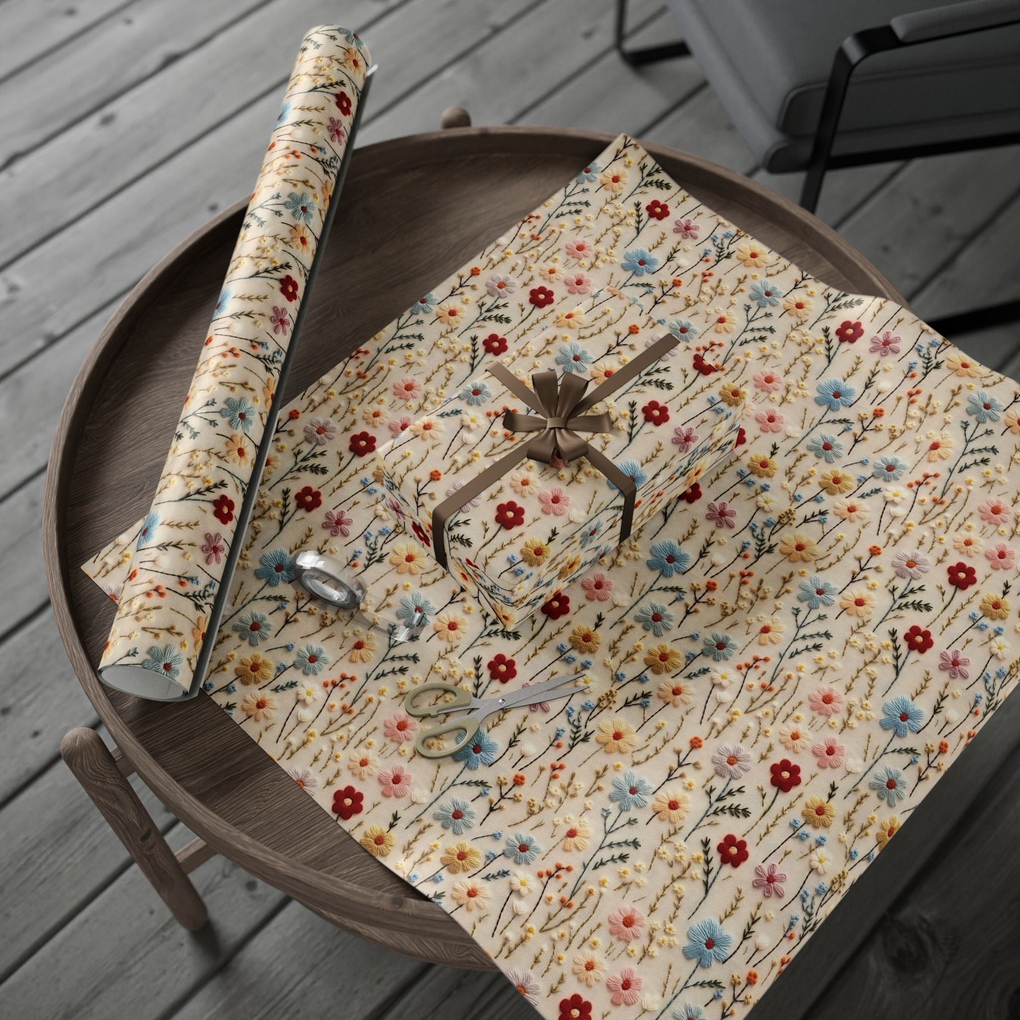 BOHO 3D Illusion Wildflowers Gift Wrap it's Perfect for Weddings, Bridal and Baby Showers Eco-Friendly, Vibrant Design in Matte Satin, All Occasion