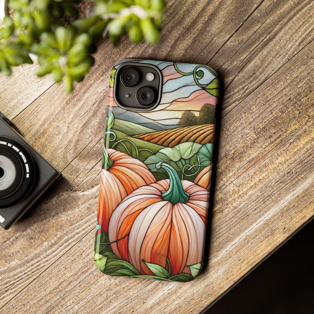 Pumpkins Phone Case Fall Faux Stained-Glass Thanksgiving Cover Pumpkin Lovers Gift for Galaxy S 24 23 22 21 Pixel 5 6 7 8 iPhone 17 , 16 15 14 13 12 Samsung iPhone Samsung Gift for Her