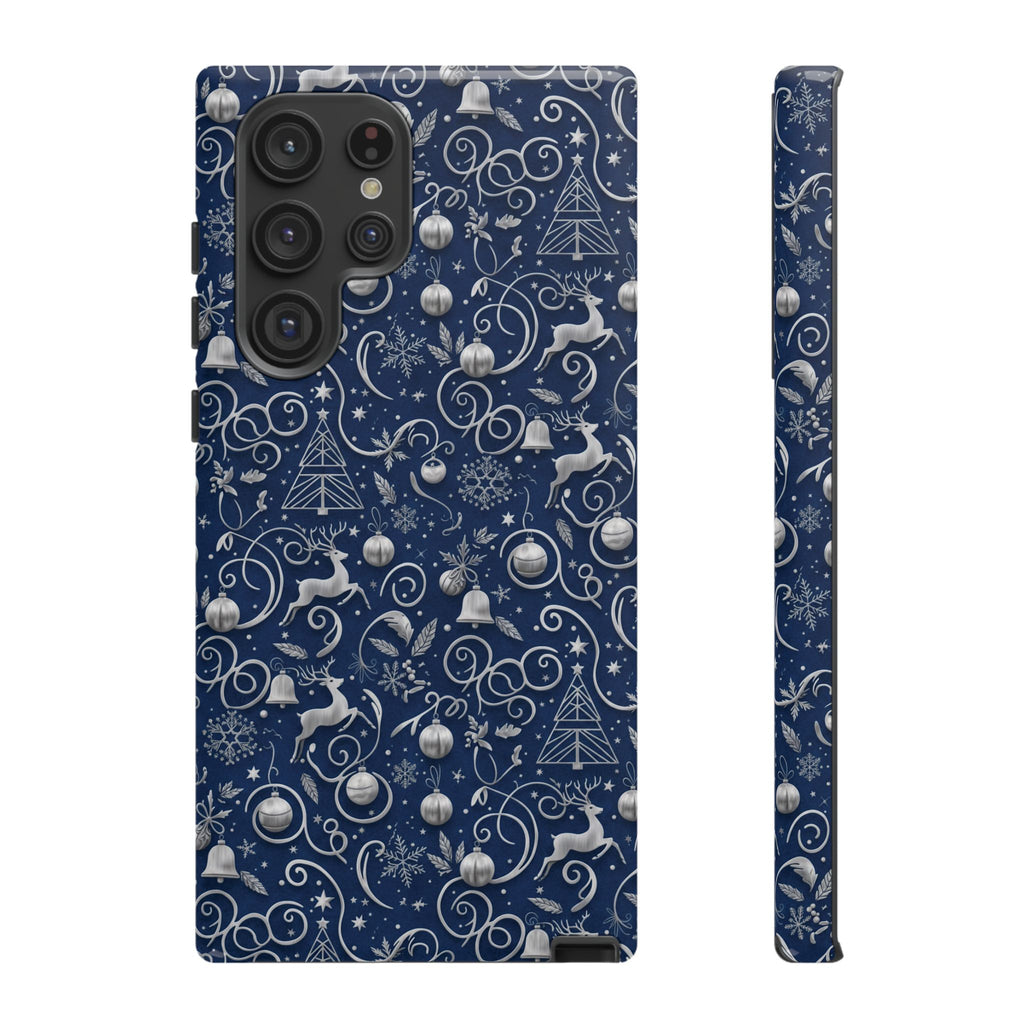 Blue & Silver Christmas Phone Case – Holiday Sparkle Design for iPhone 17, All iPhones & Galaxy | MRSBYVALLE Gift for Her