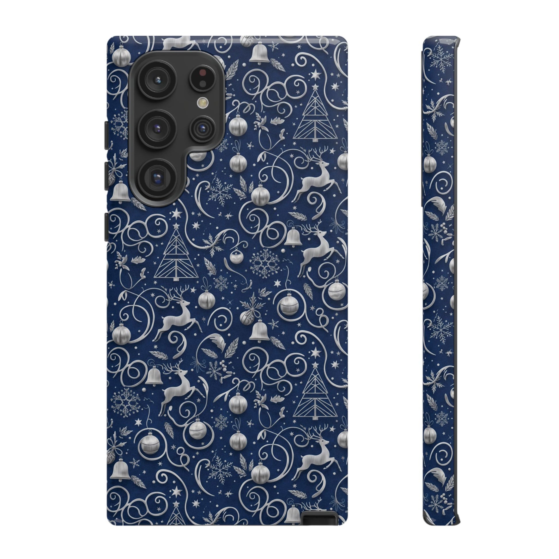 Blue & Silver Christmas Phone Case – Holiday Sparkle Design for iPhone 17, All iPhones & Galaxy | MRSBYVALLE Gift for Her