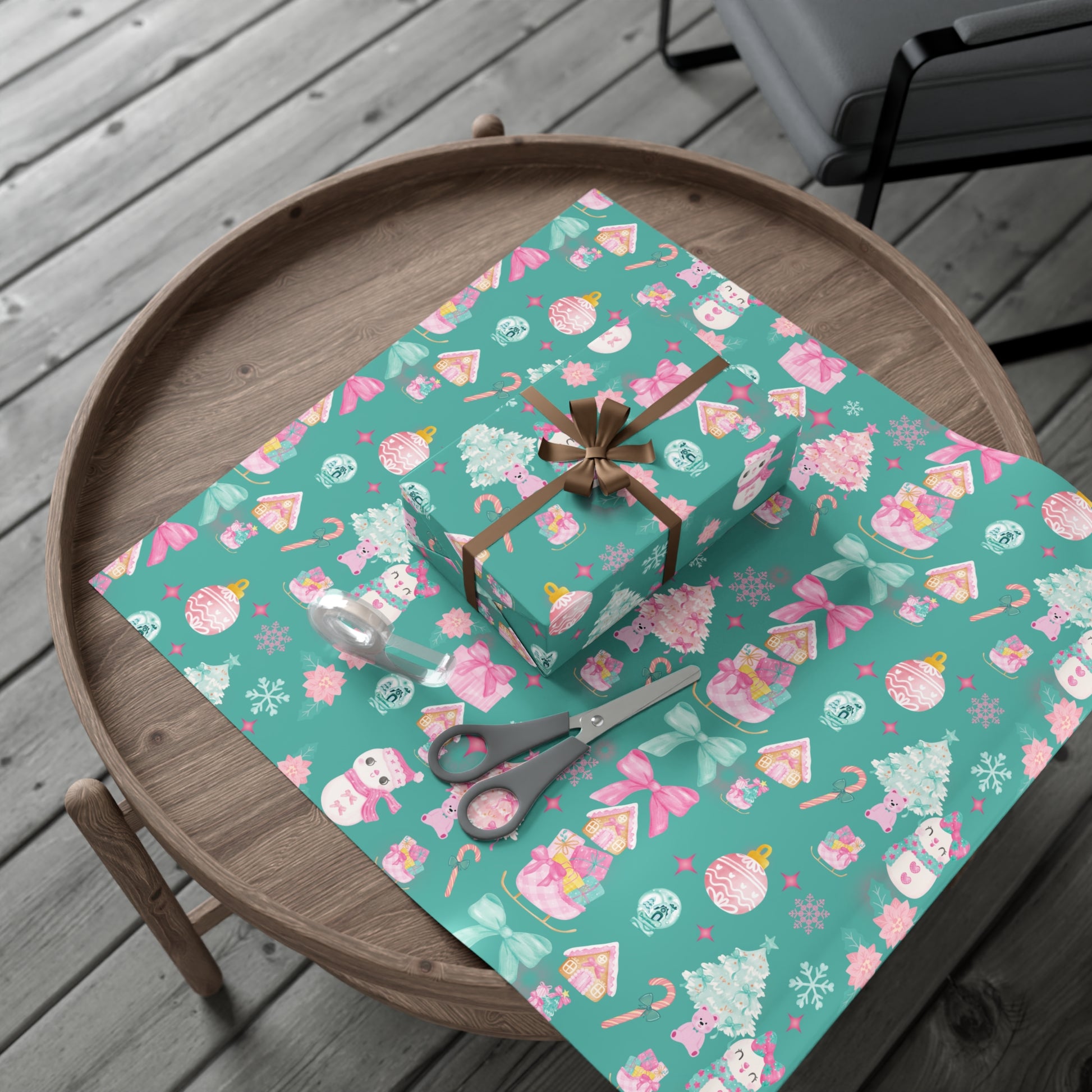 Glam Christmas Wrapping Paper  Pink Turquoise Holiday Gift Wrap, Festive Fun Design for Stylish Presents, 3 Size Options Available Gift Mom