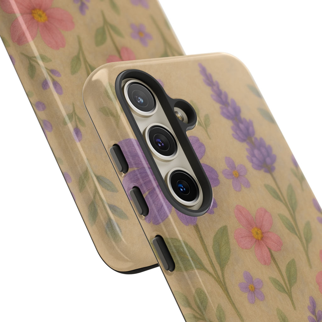 3D Illusion Wildflower Phone Case Cute Pastel Floral Design in Lavender, Pink, Mint Green – Aesthetic Protective Case for iPhone and  Android